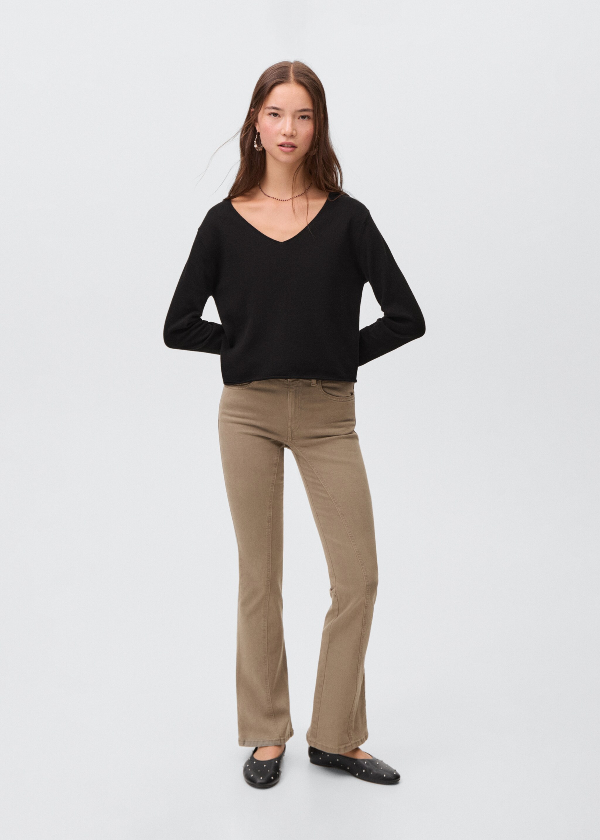 Pull en maille col en V uni - Plan général