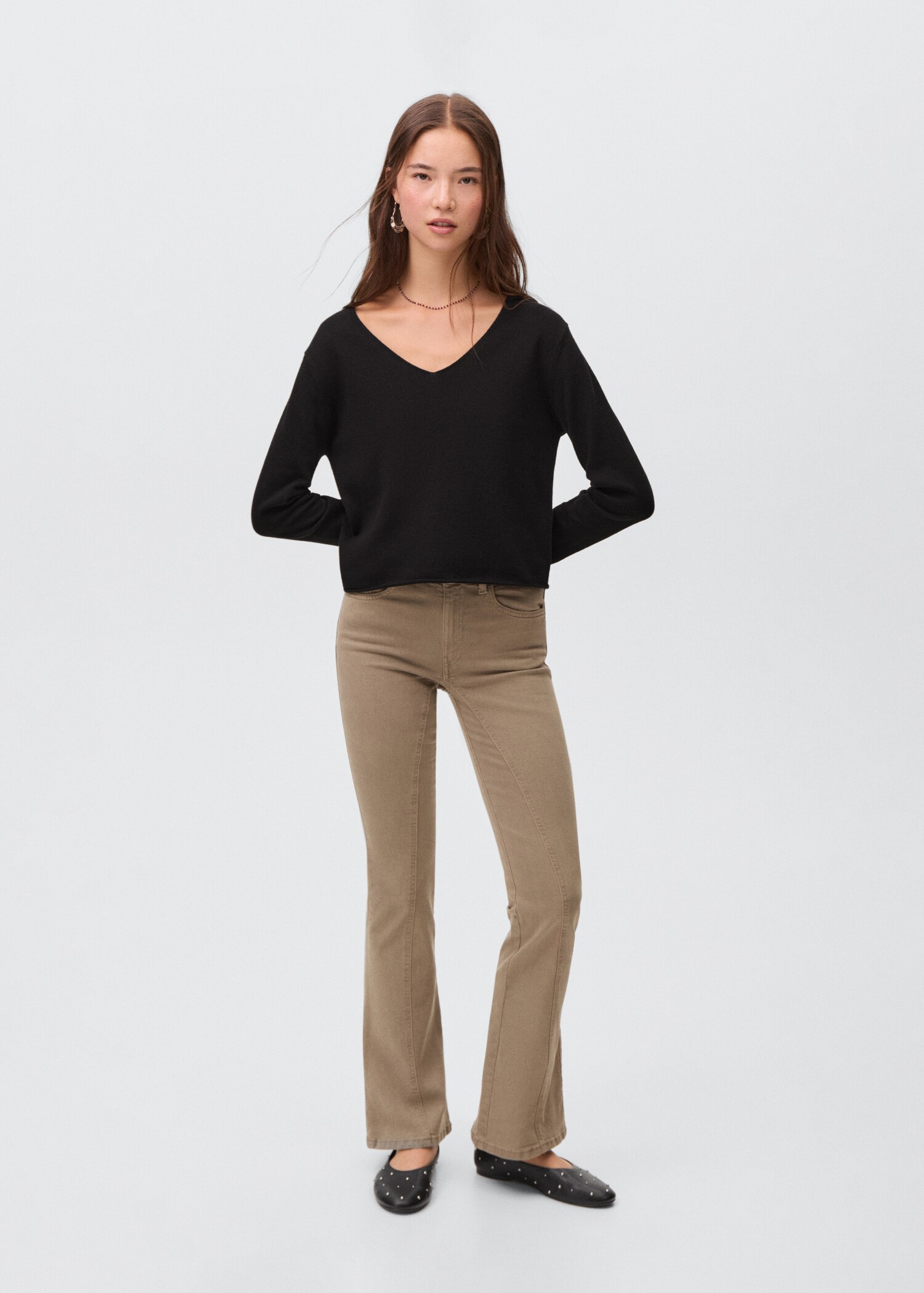 Pull en maille col en V uni - Plan général