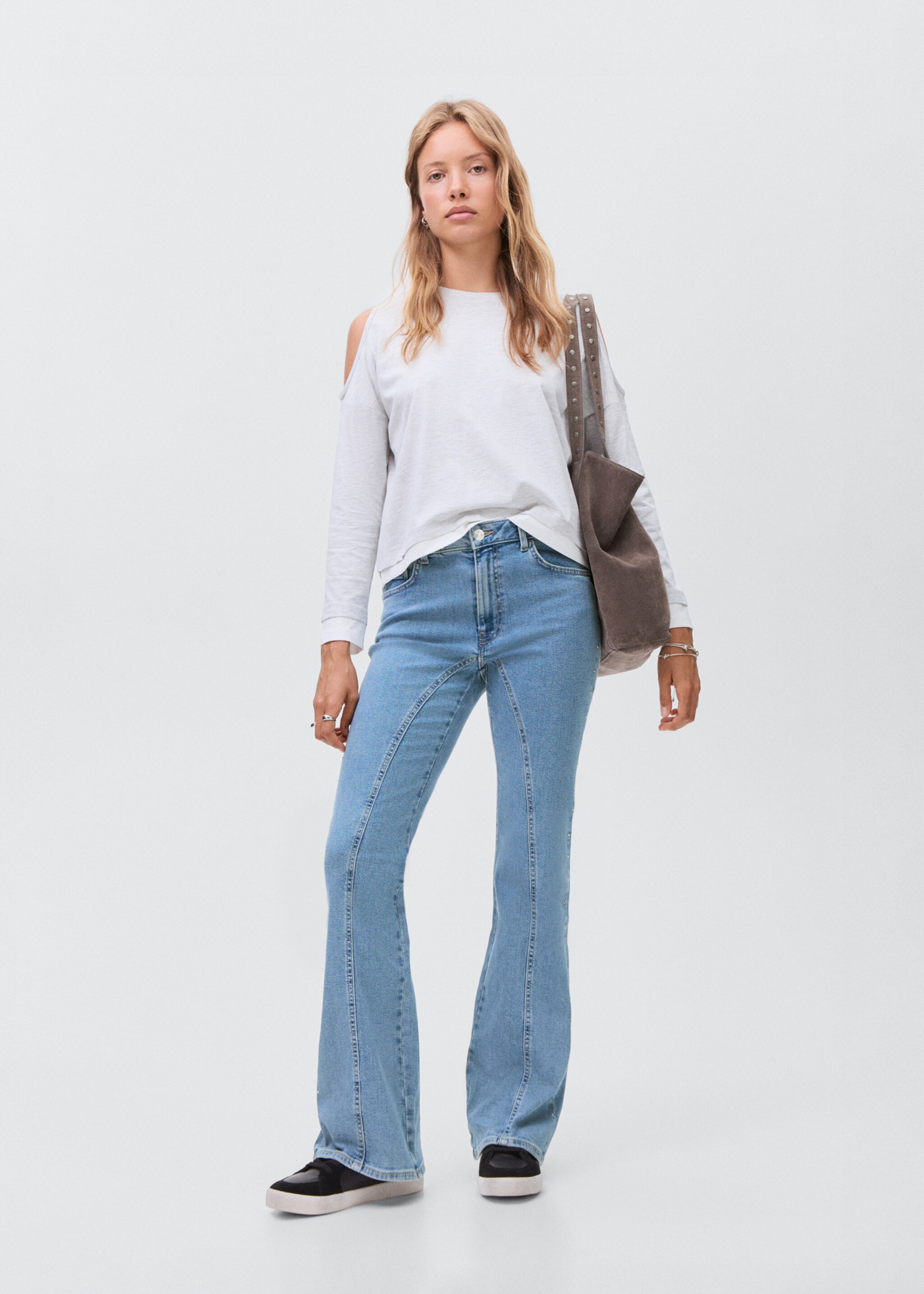 Decorative seam flared jeans - General plane, Light Blue. Ref: 17013281-00.