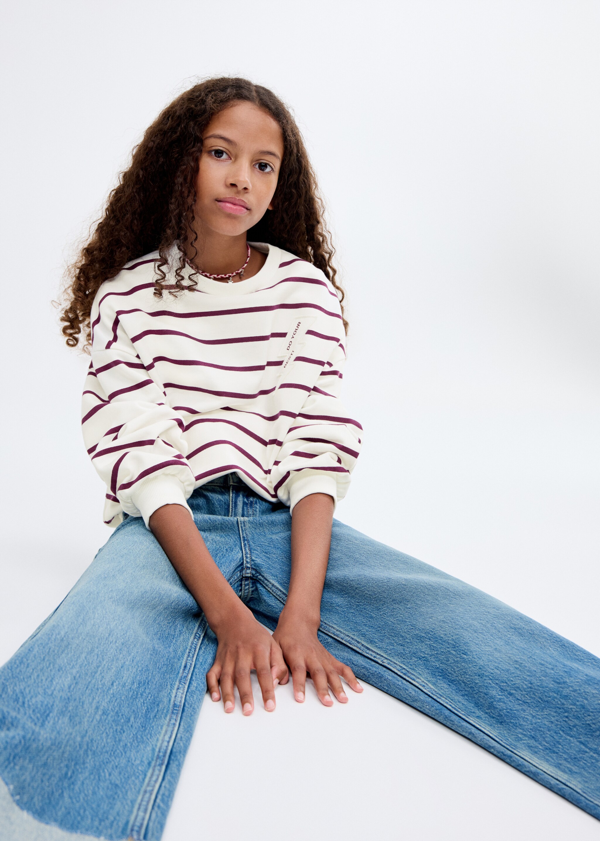 Embroidery striped sweatshirt - General plane, Maroon. Ref: 17013290-00.