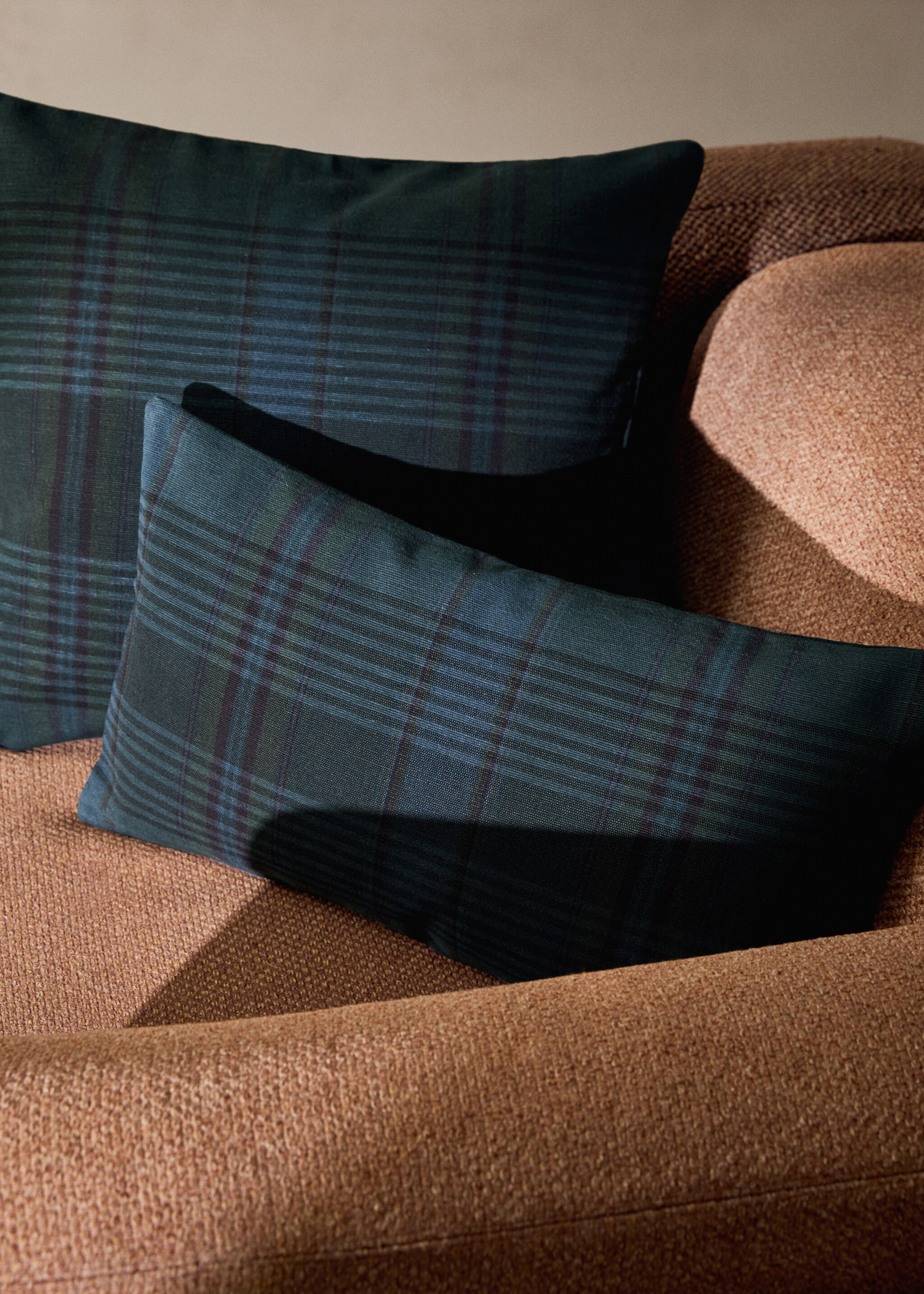 Overdyed check cushion cover 30x50cm - General plane, Night Blue. Ref: 17013315-00.