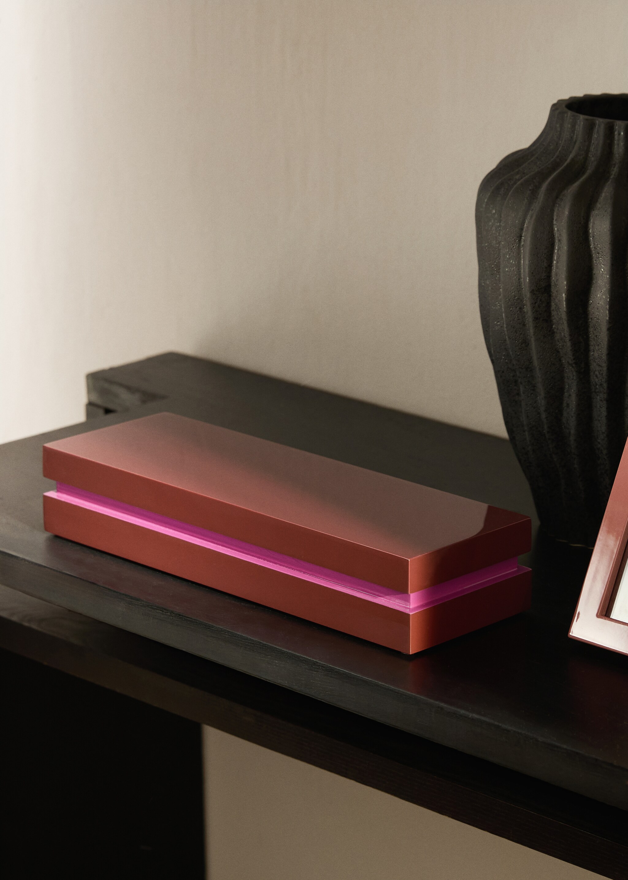 Rectangular two-tone lacquered box - General plane, Brown. Ref: 17013322-00.