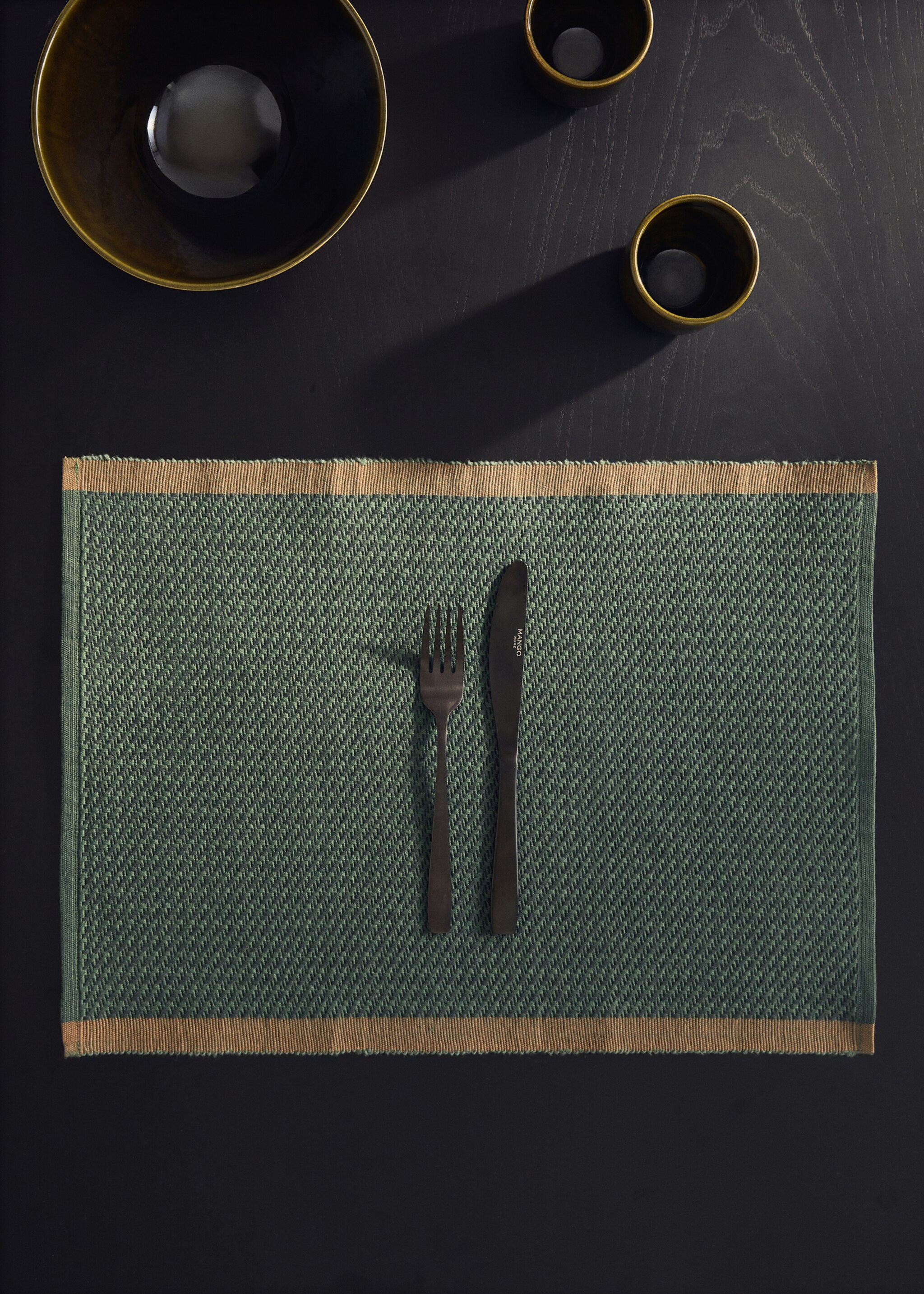 Cotton check placemat - General plane, Forest Green. Ref: 17013328-00.