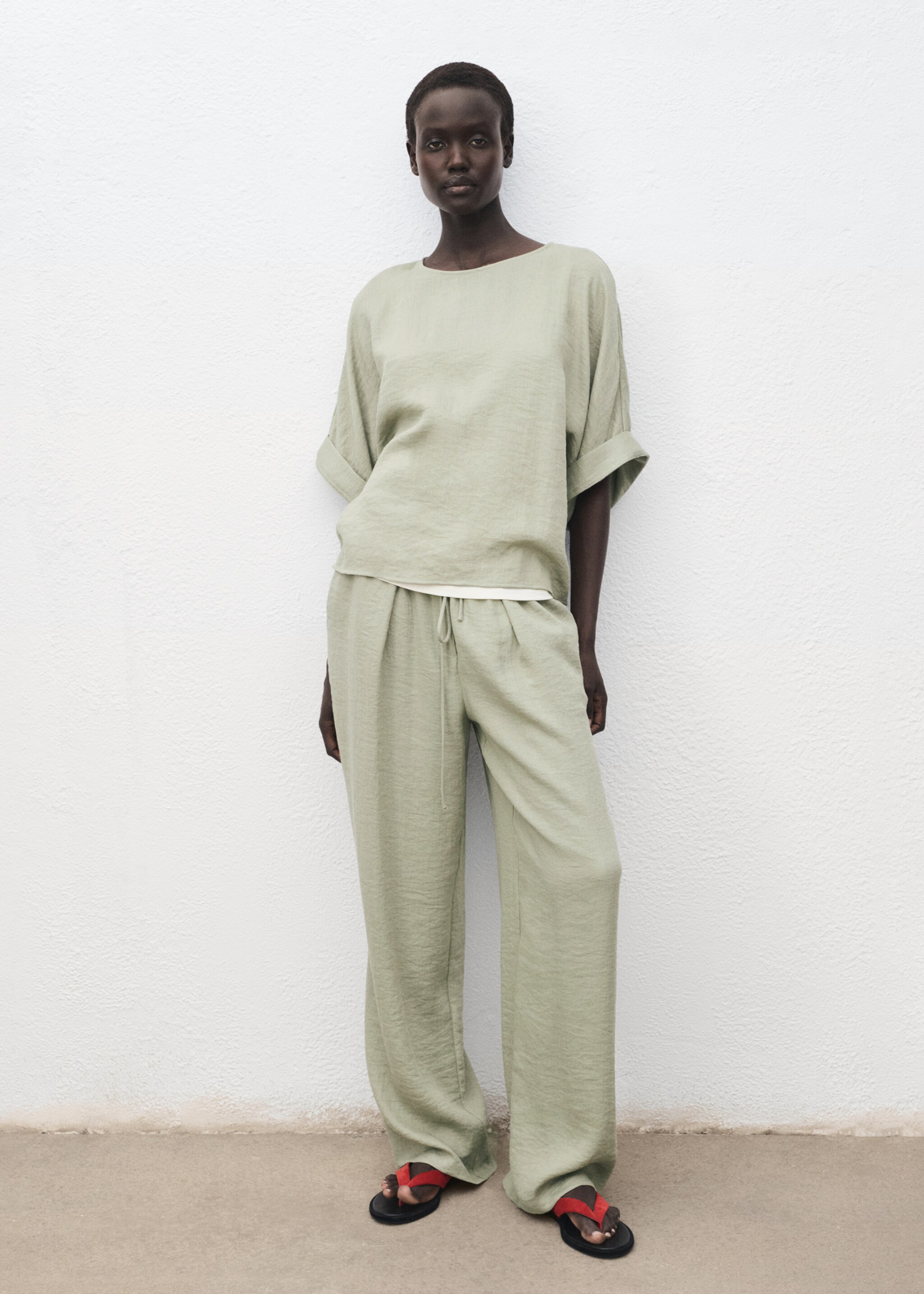 Oversized blouse with turn-up sleeves - General plane, Aqua Green. Ref: 17013797-00.