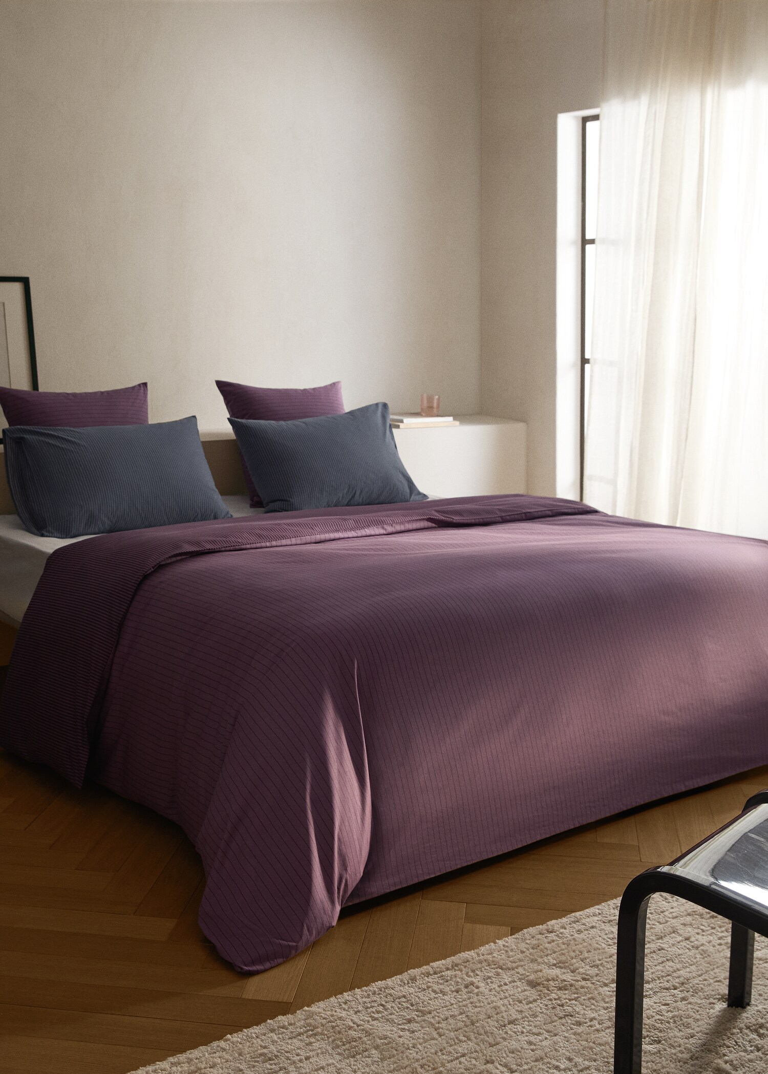 Wendbarer Bettbezug aus Baumwoll-Perkal mit Streifen für 150/160 cm Bett - Allgemeine Ansicht