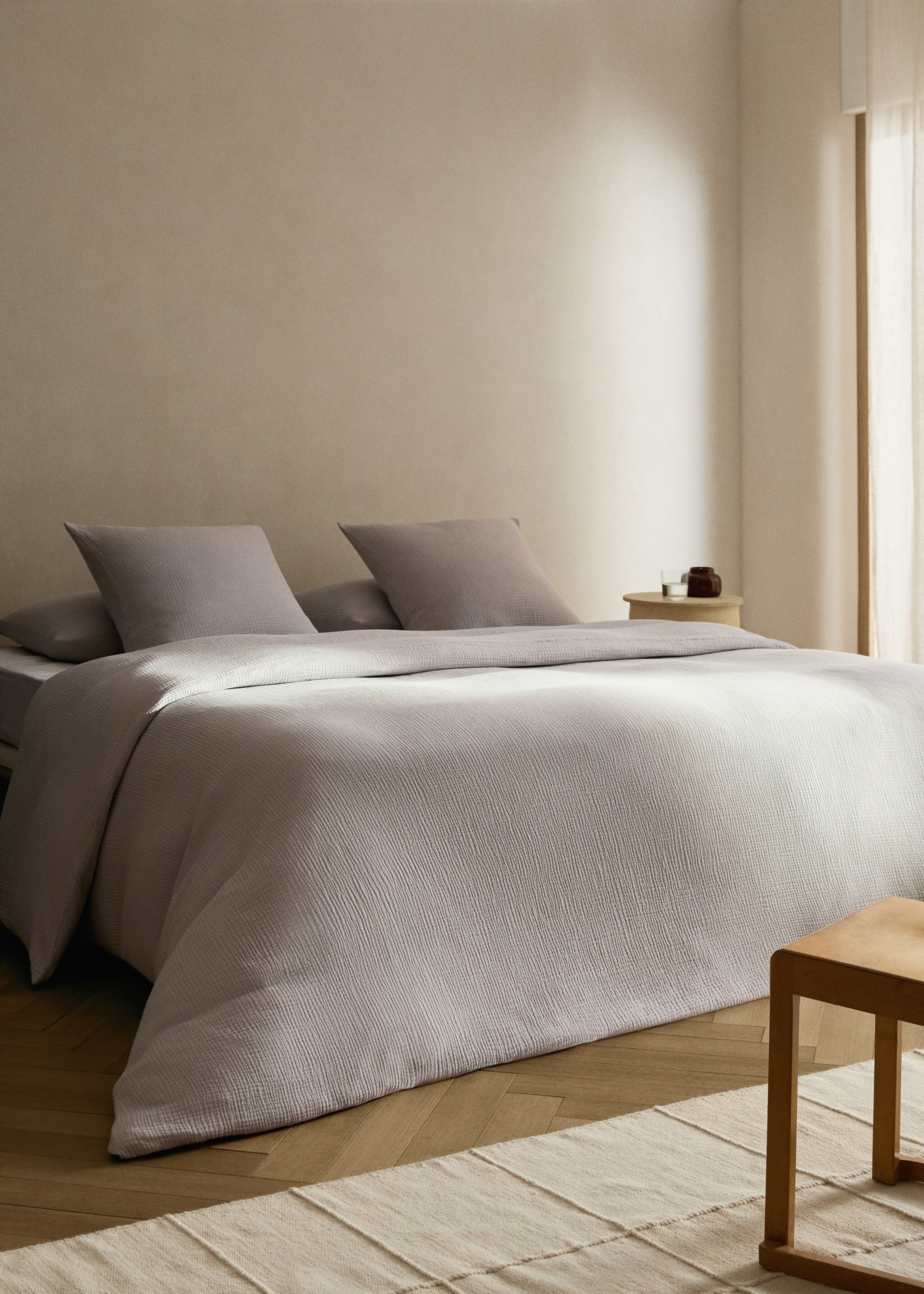 Cotton gauze duvet cover single bed - General plane, Grey. Ref: 17013829-00.