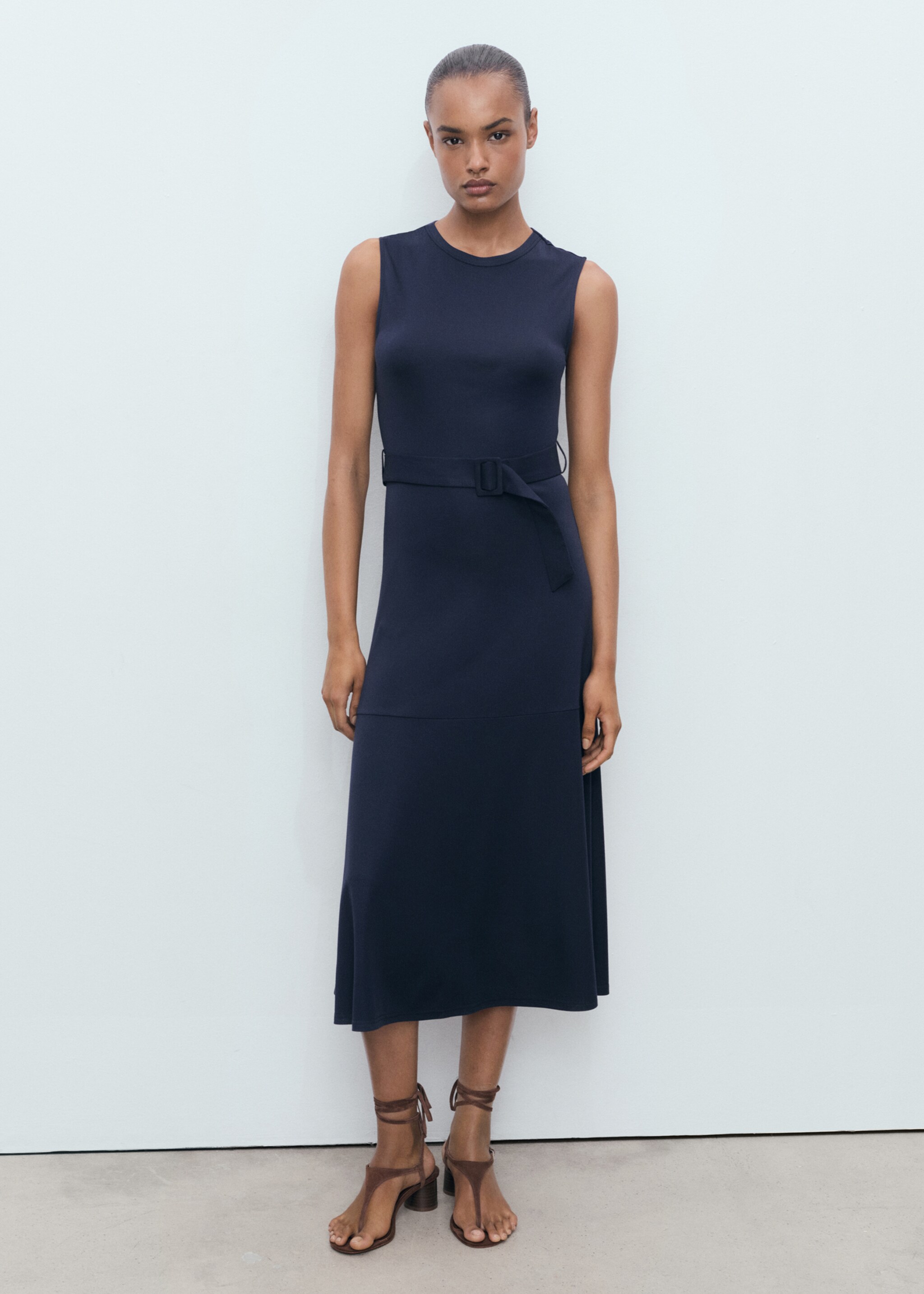 Belt midi dress - General plane, Navy. Ref: 17014079-00.