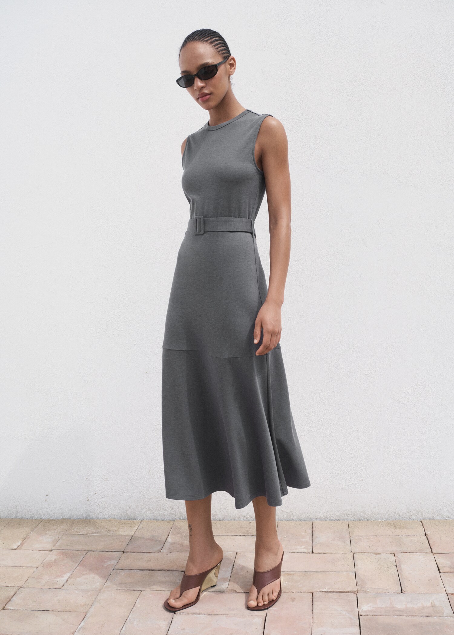 Belt midi dress - General plane