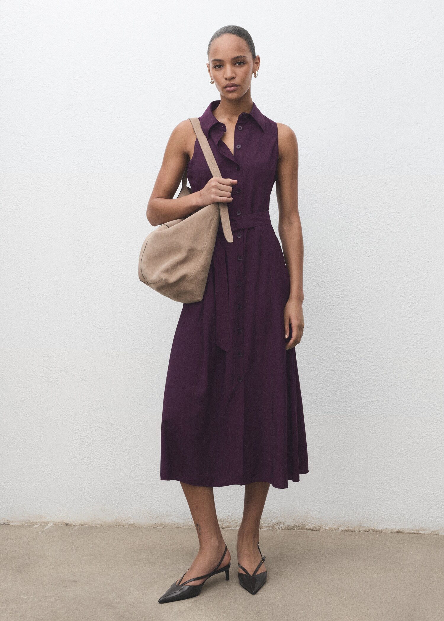 Vestido camisero cinturón - Plano general