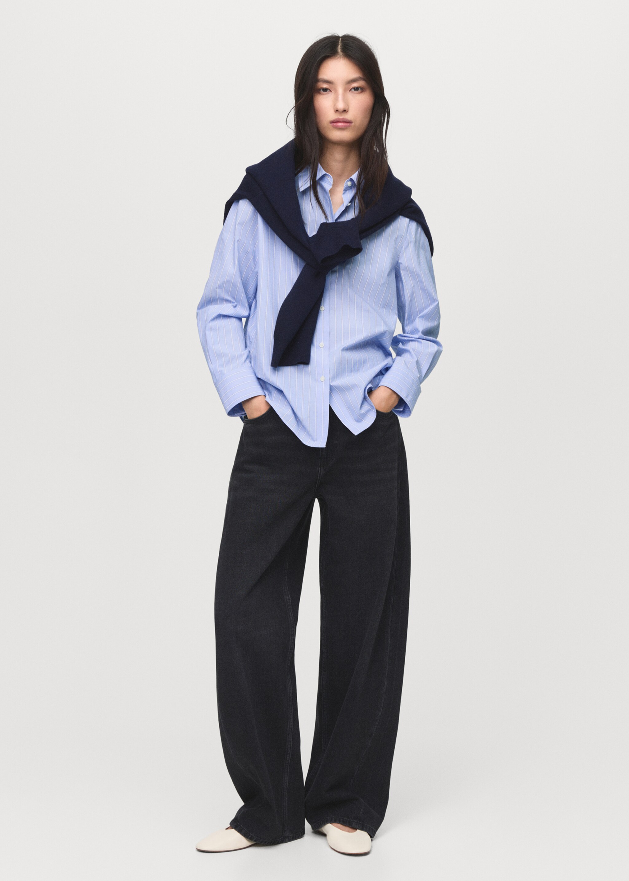 Cotton and lyocell blend straight shirt - General plane, Sky Blue. Ref: 17014088-00.