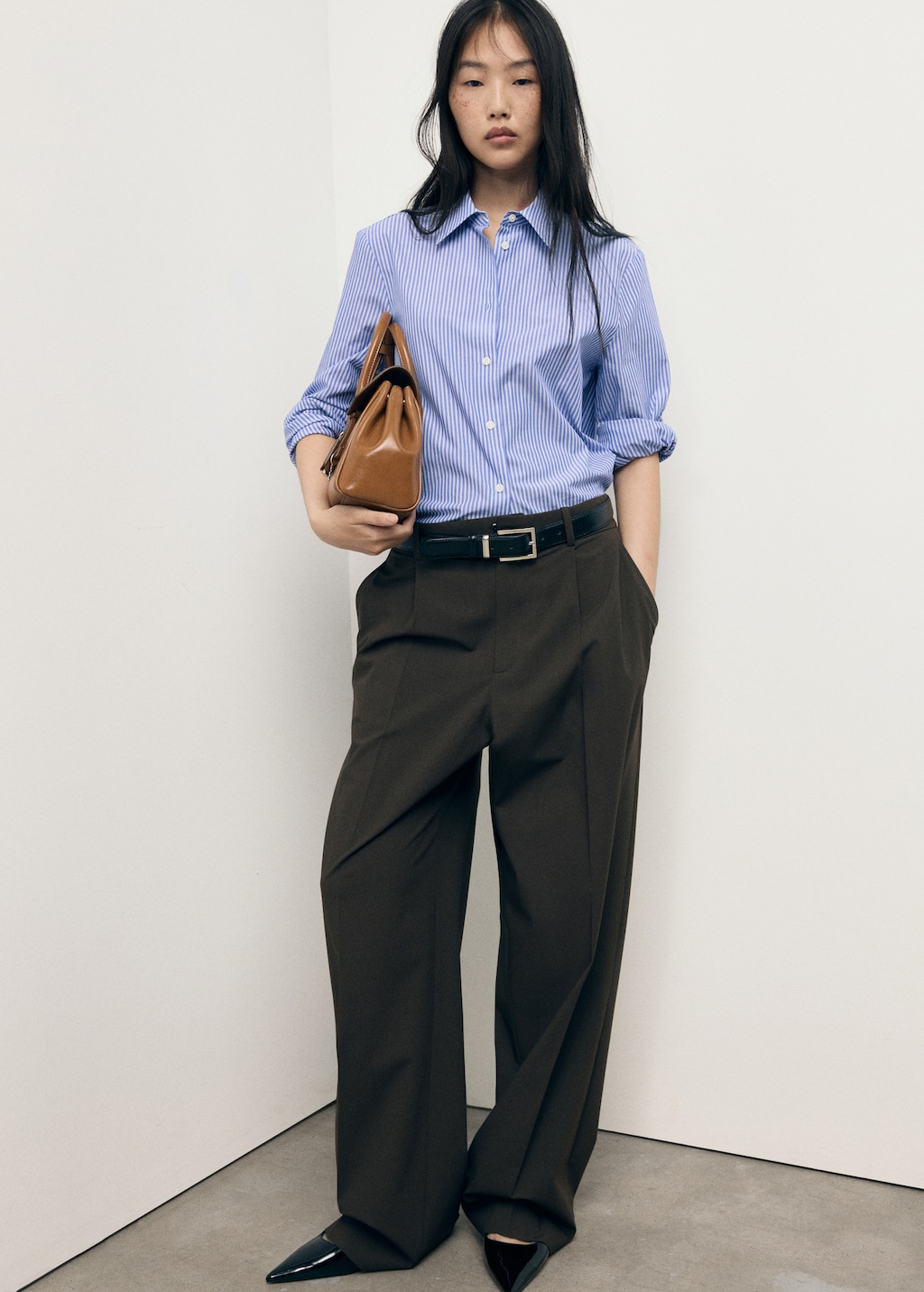 Cotton and lyocell blend straight shirt