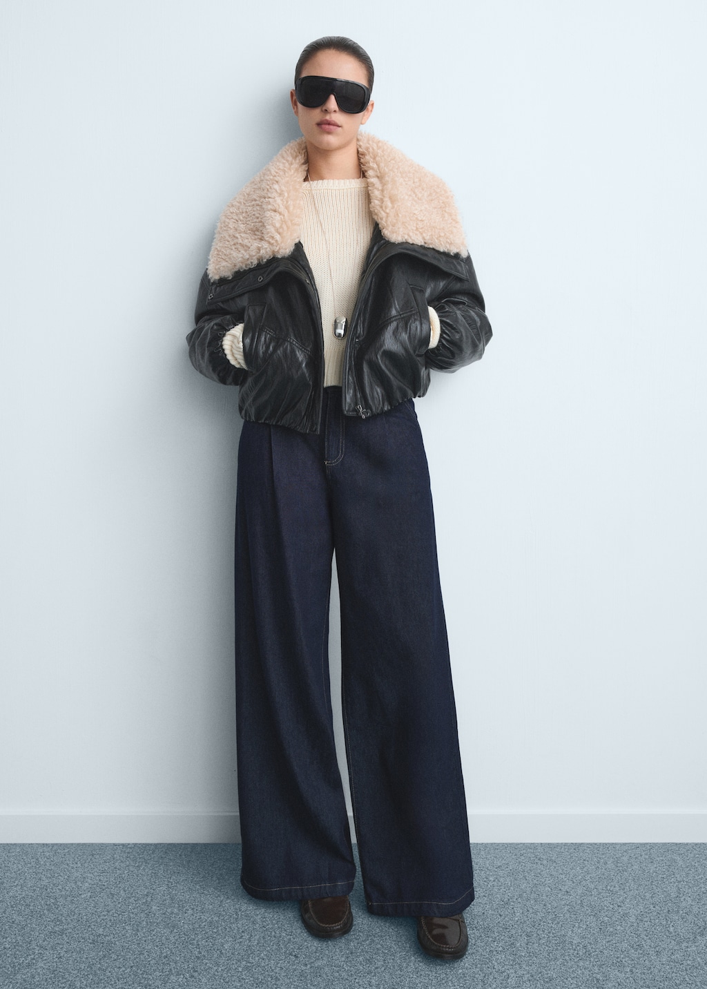 Mango Wide leg pleated jeans