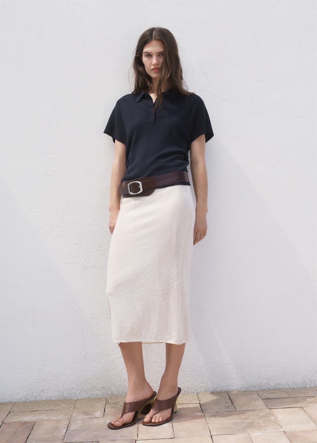 Short-sleeved polo-neck sweater