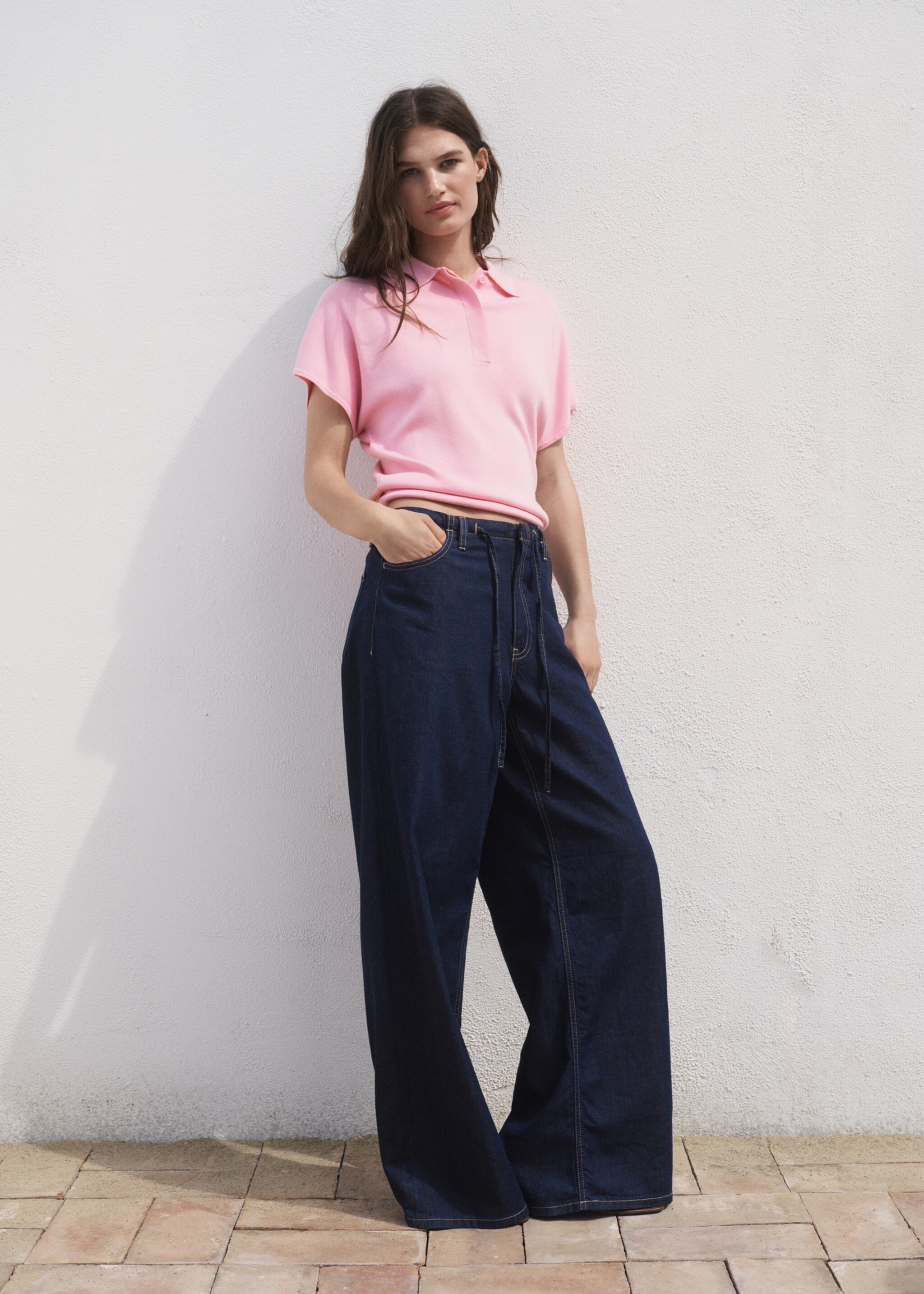 Short-sleeved polo-neck sweater - General plane