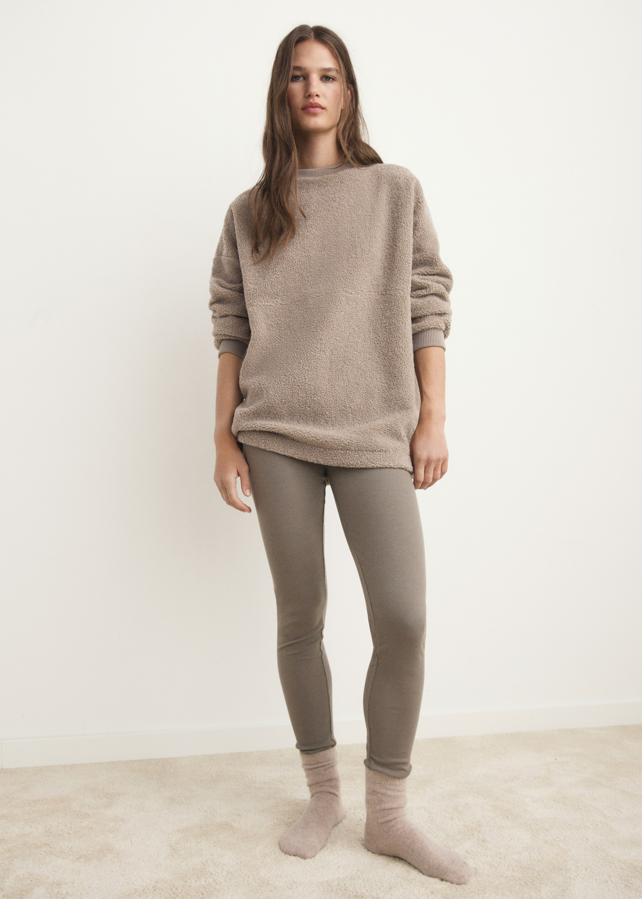Shearling pyjama sweatshirt - General plane, Medium Brown. Ref: 17014106-00.