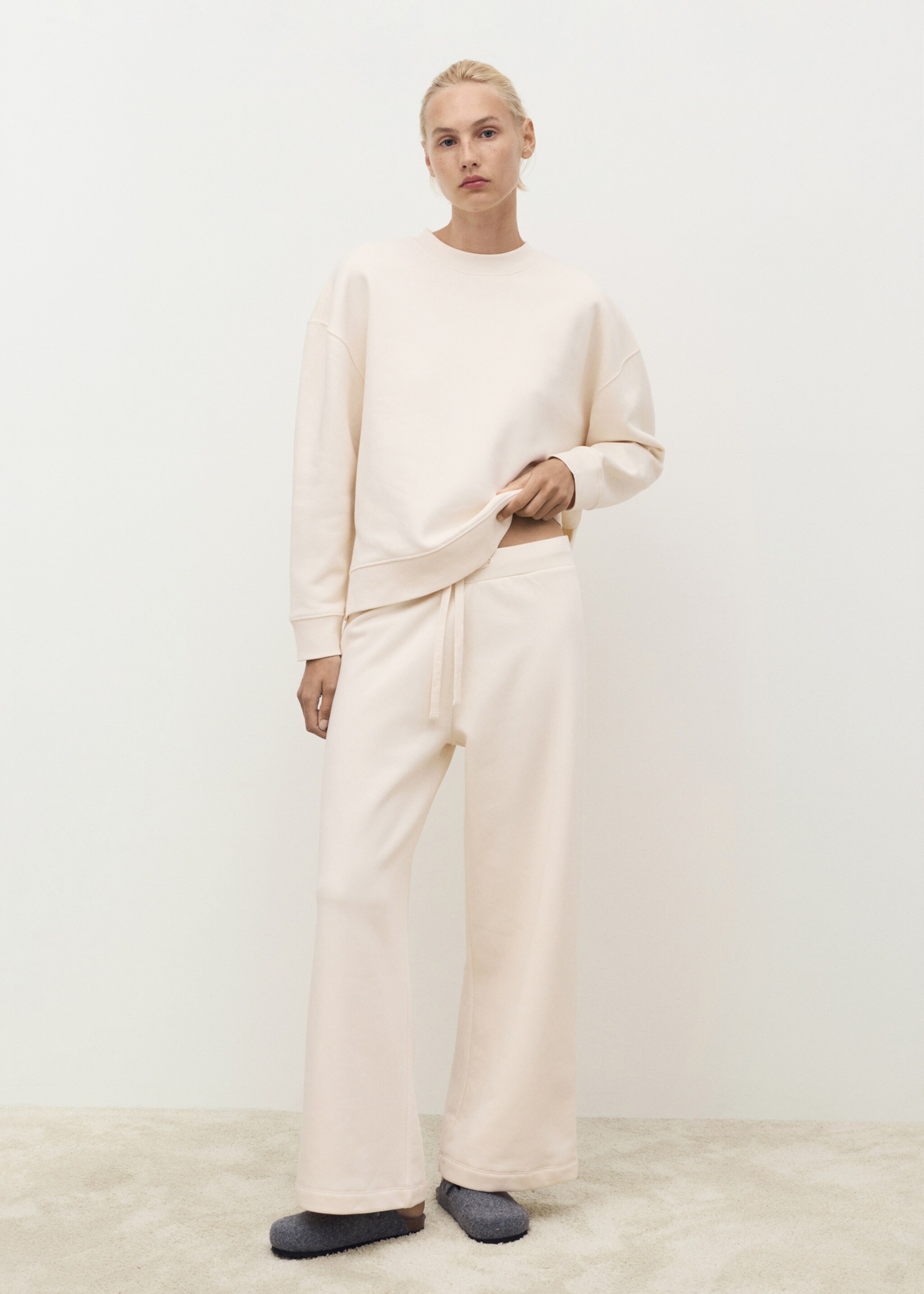 Fluid long cotton trousers - General plane, Vanilla. Ref: 17014108-00.