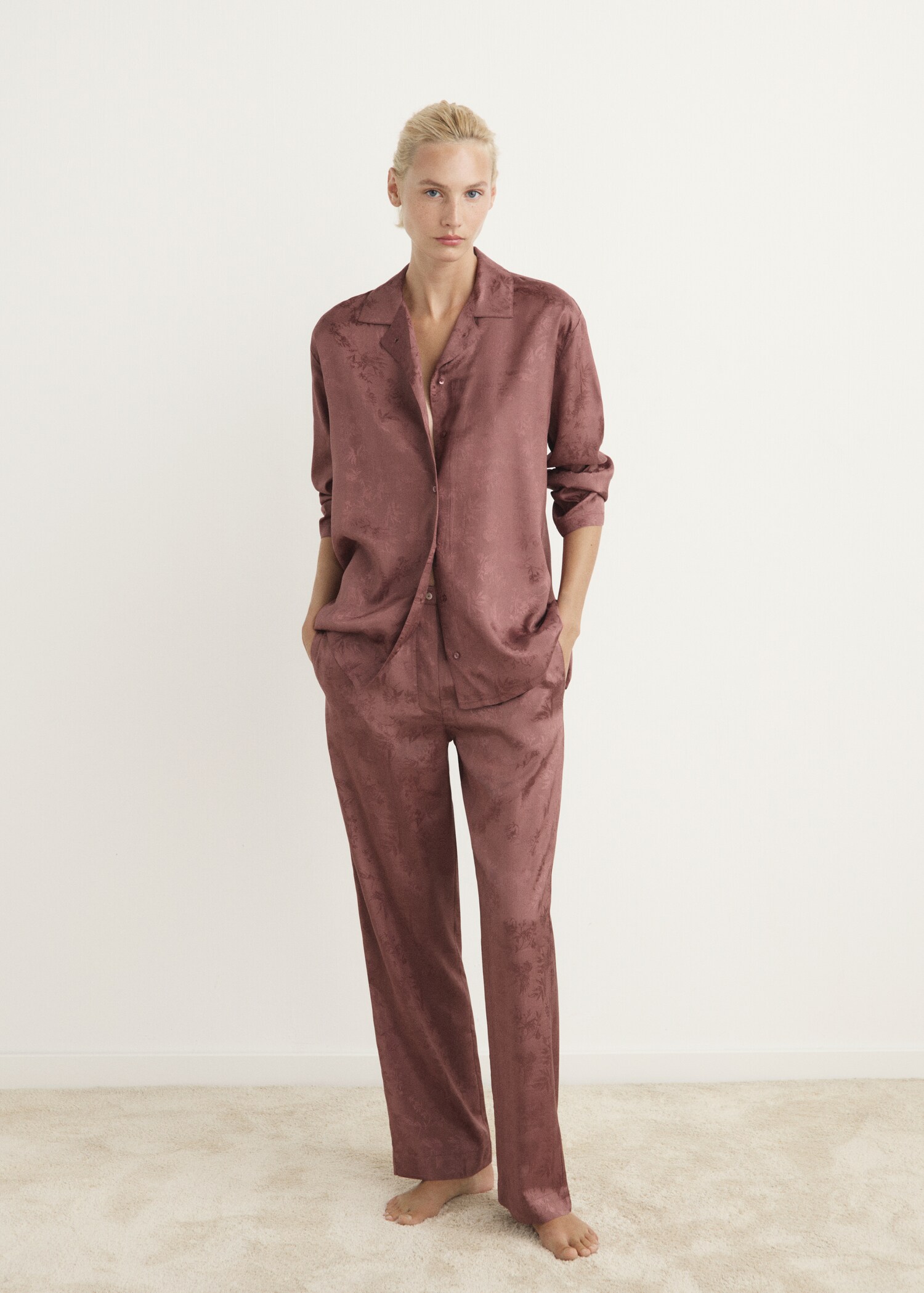 Pantalón pijama jacquard satén - Plano general