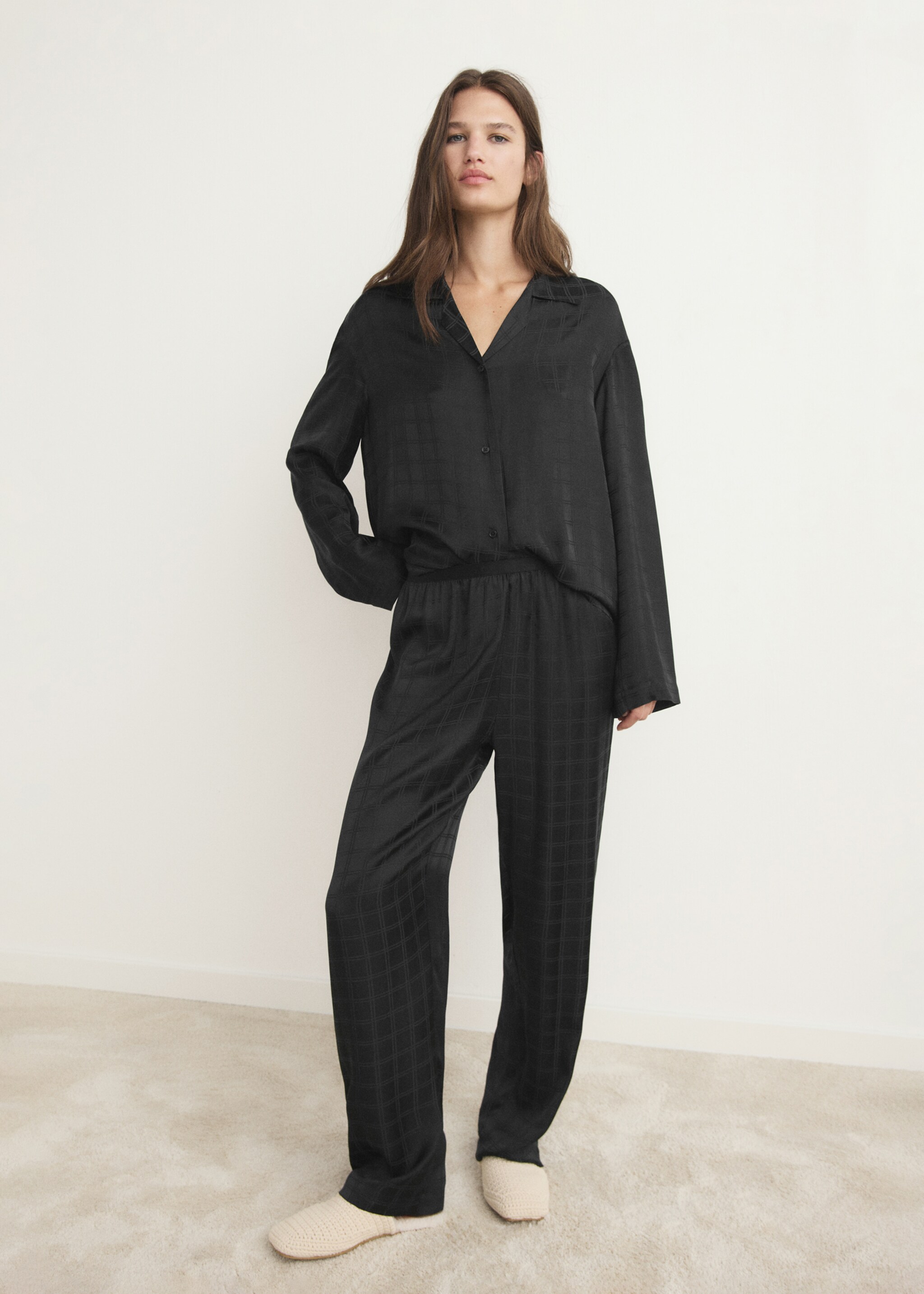Rayon check pyjama trousers - General plane, Black. Ref: 17014111-00.