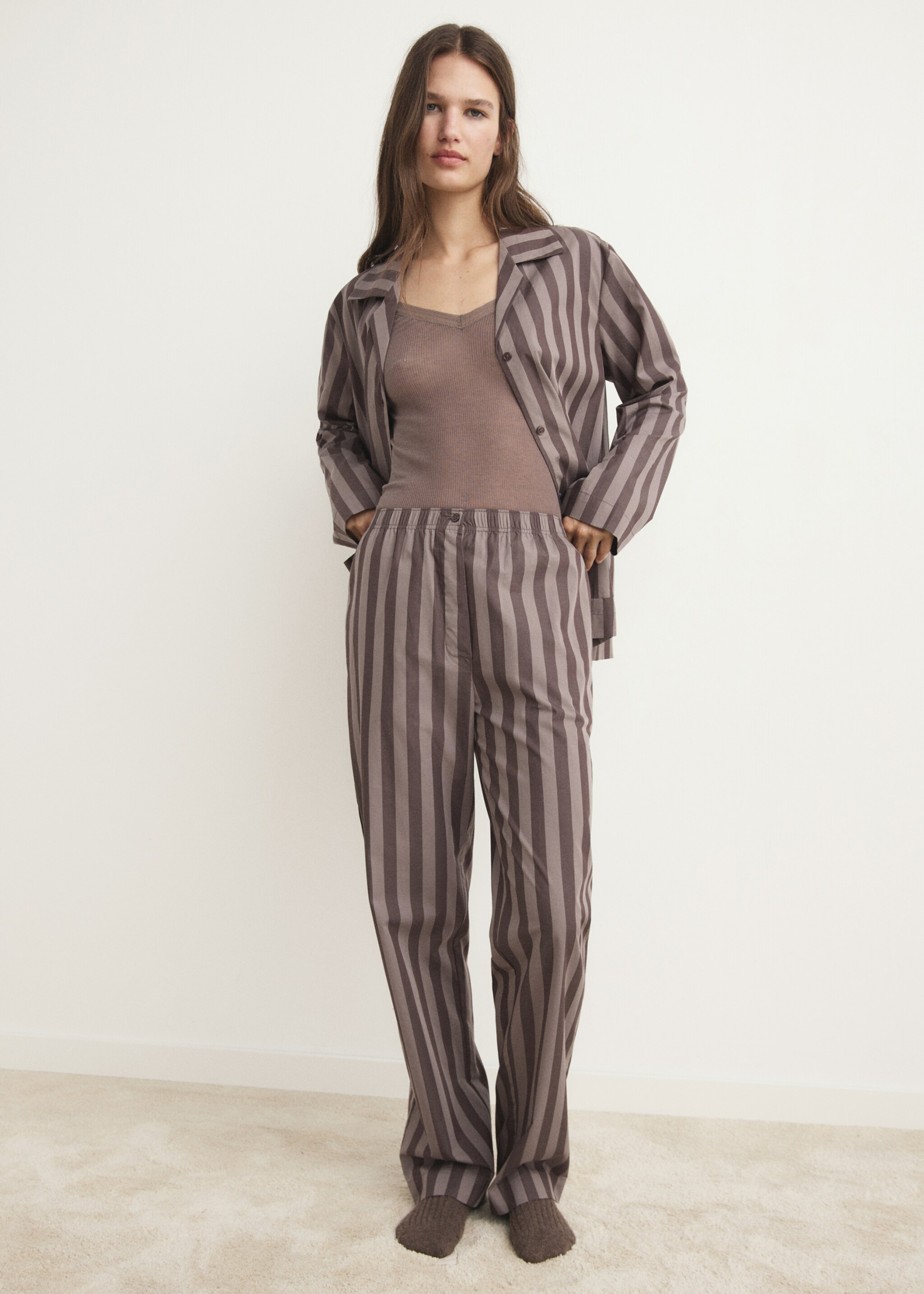 Woven striped pyjama trousers - General plane, Brown. Ref: 17014113-00.
