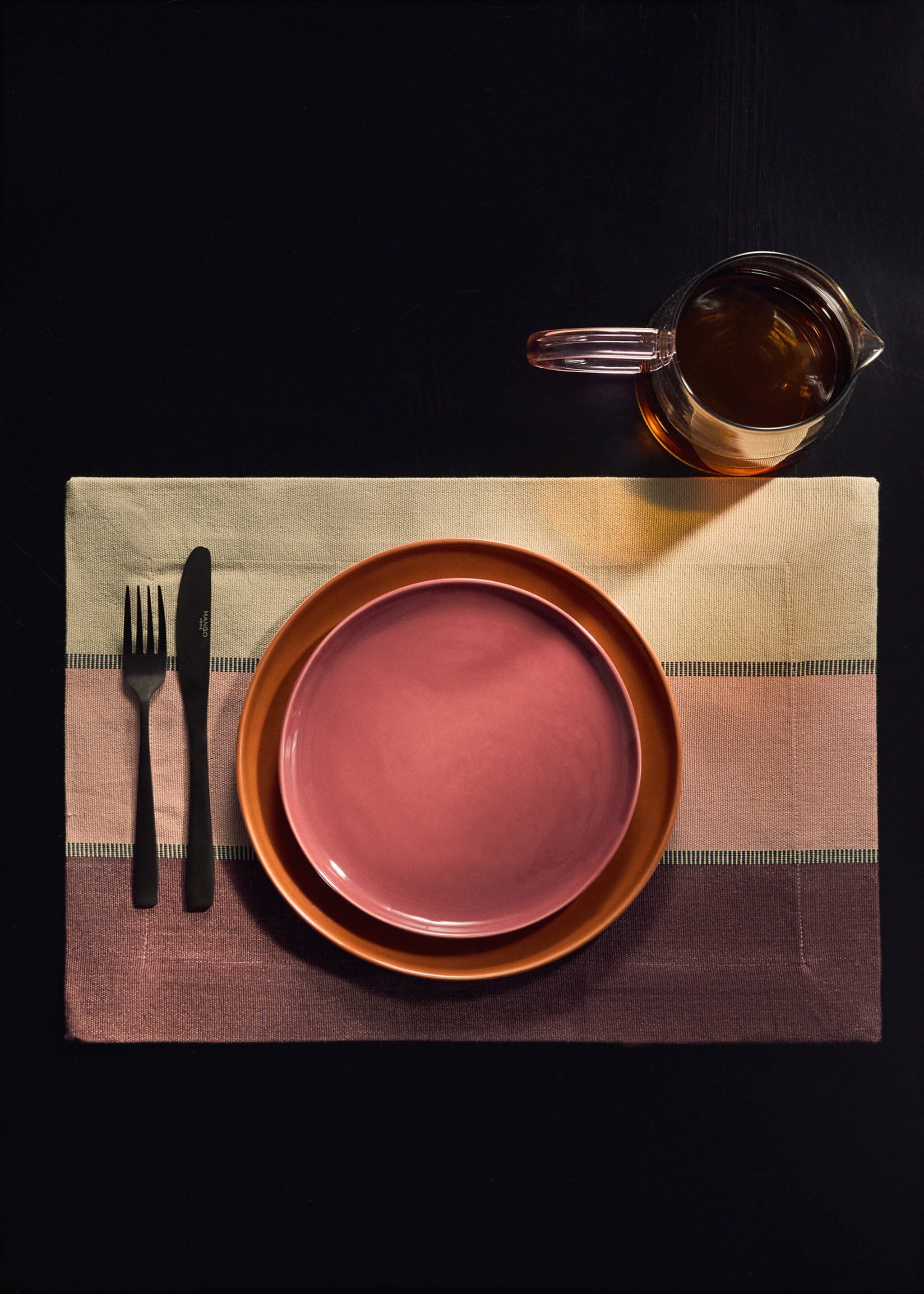 Cotton placemats with coloured stripes - General plane, Medium Pink. Ref: 17014130-00.