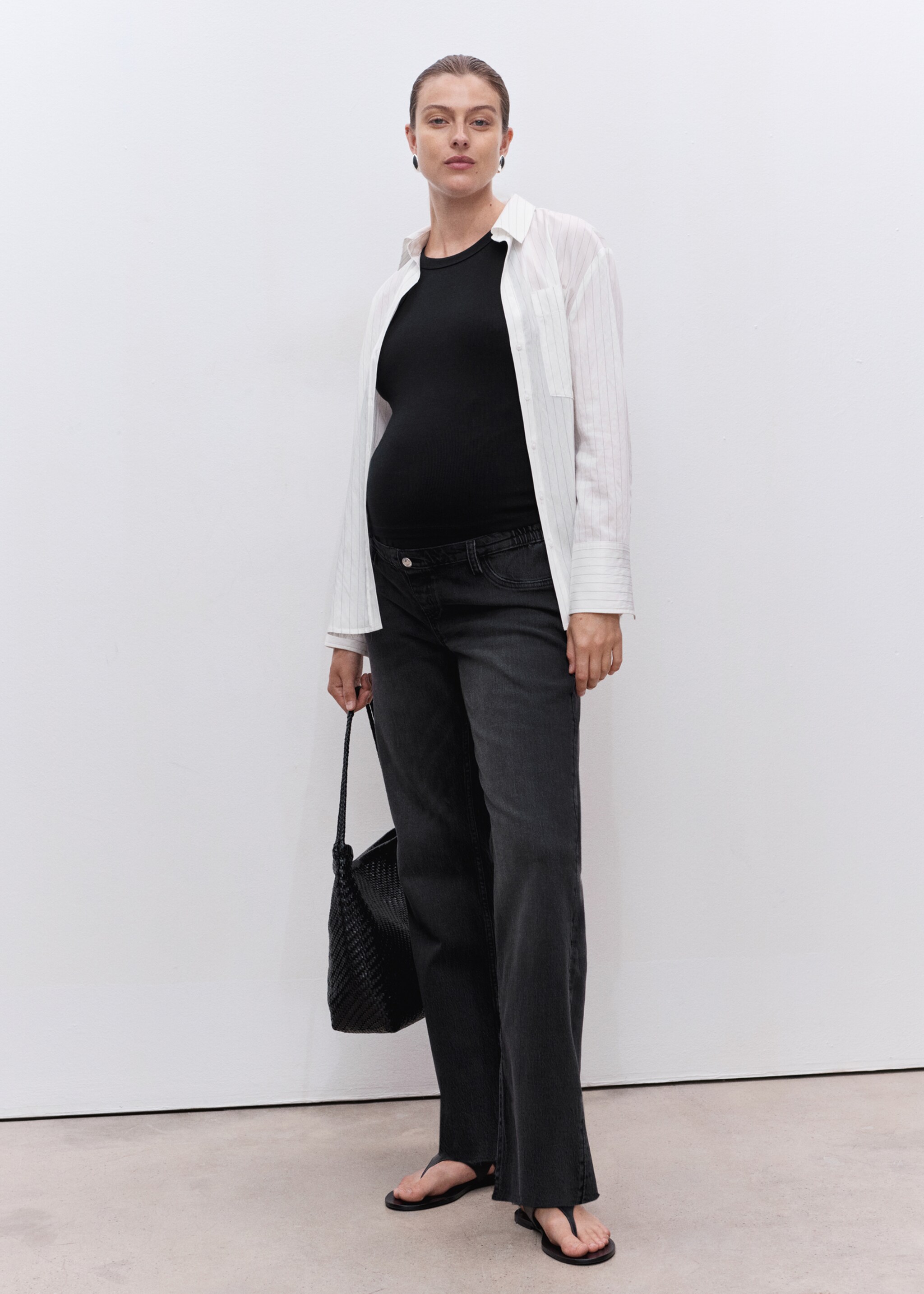 Maternity Straight Jeans - General plane, Black denim. Ref: 17015151-00.