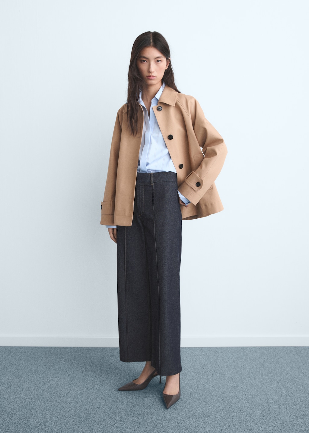 Mango High-waisted culotte jeans with stitching