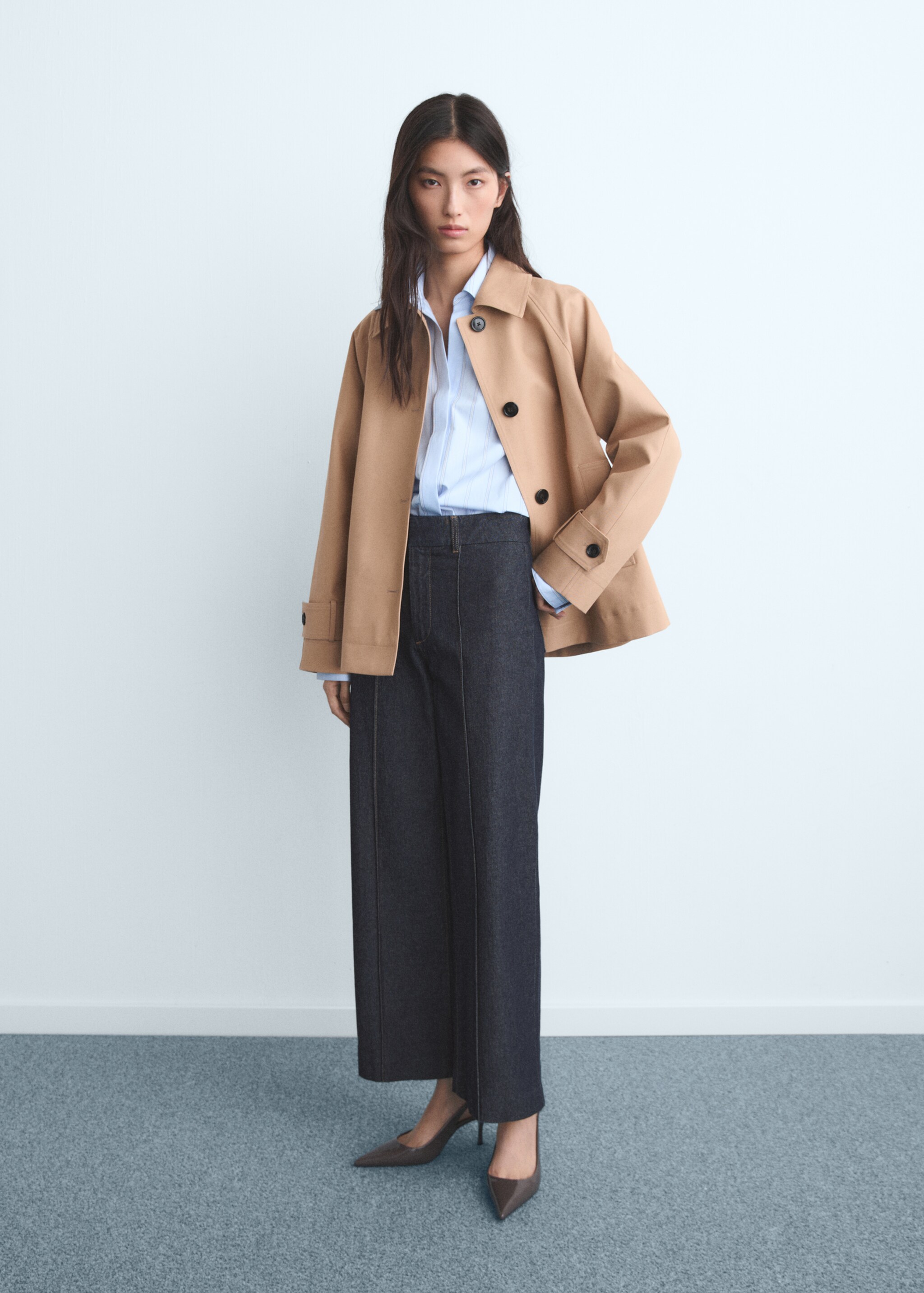 High-waisted culotte jeans with stitching - General plane, Open Blue. Ref: 17015803-00.