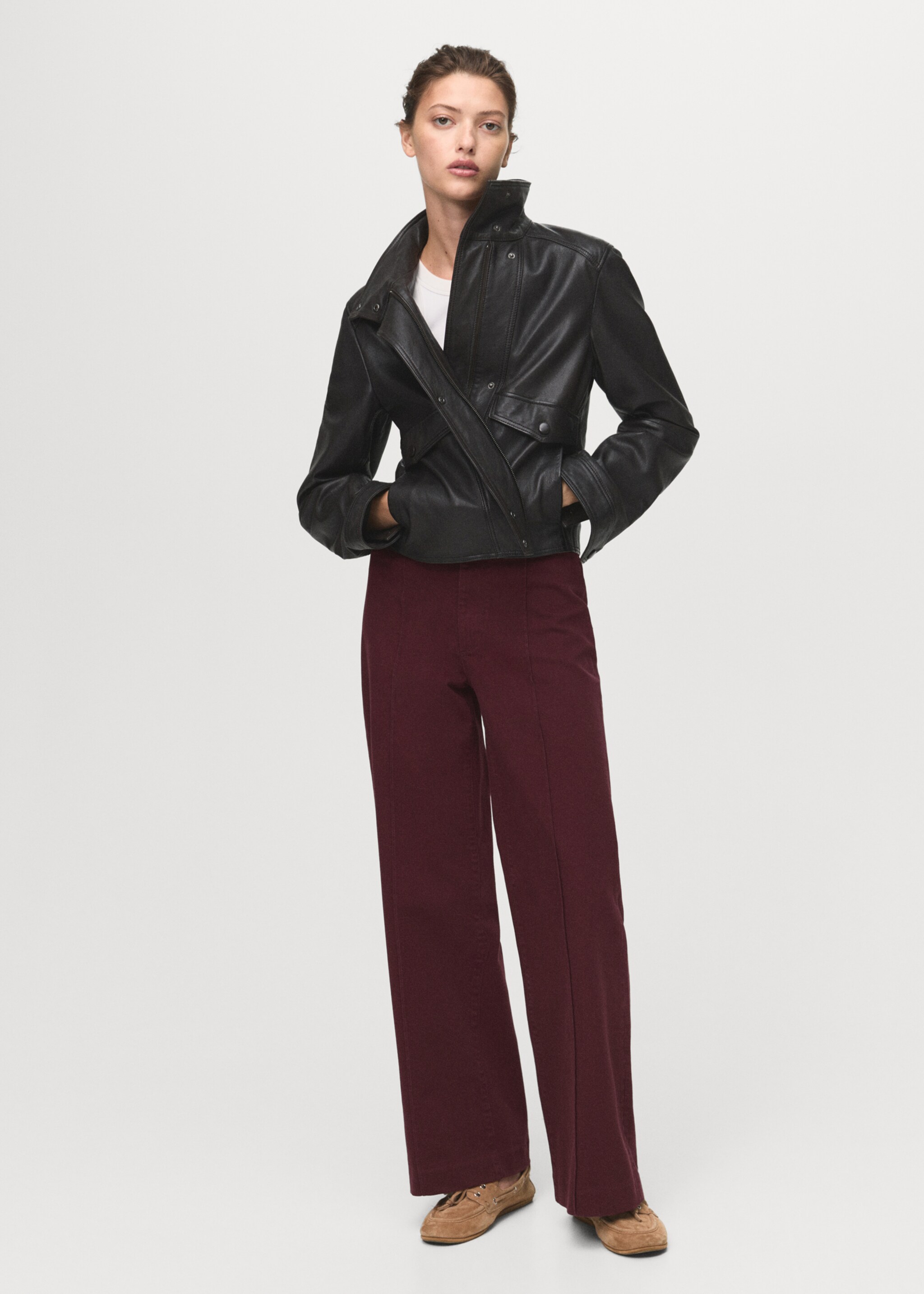 High-waisted wide leg jeans with stitching - General plane, Wine. Ref: 17015810-00.