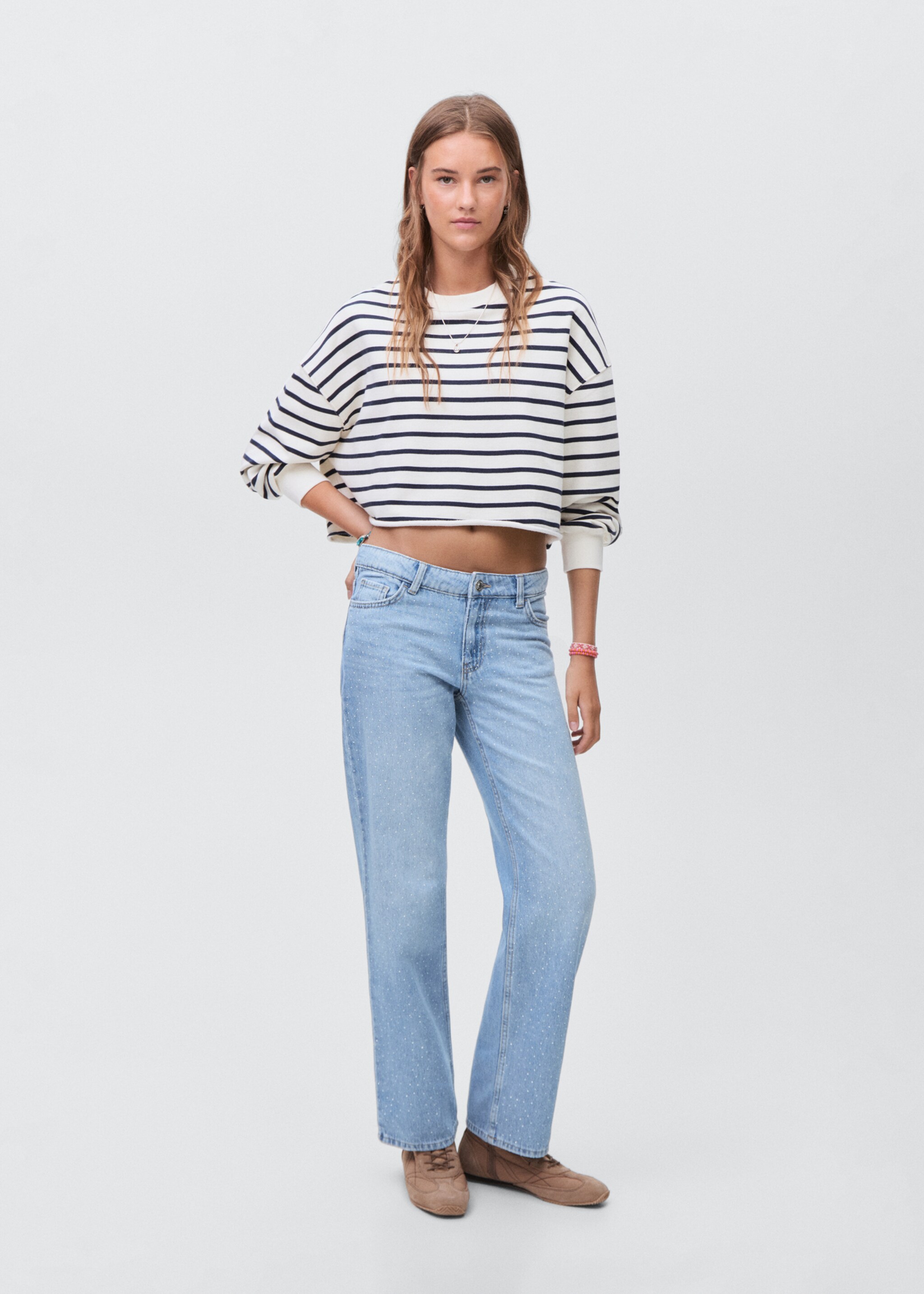 Jeans straight strass - Plano general, Azul claro. Ref: 17015813-00.