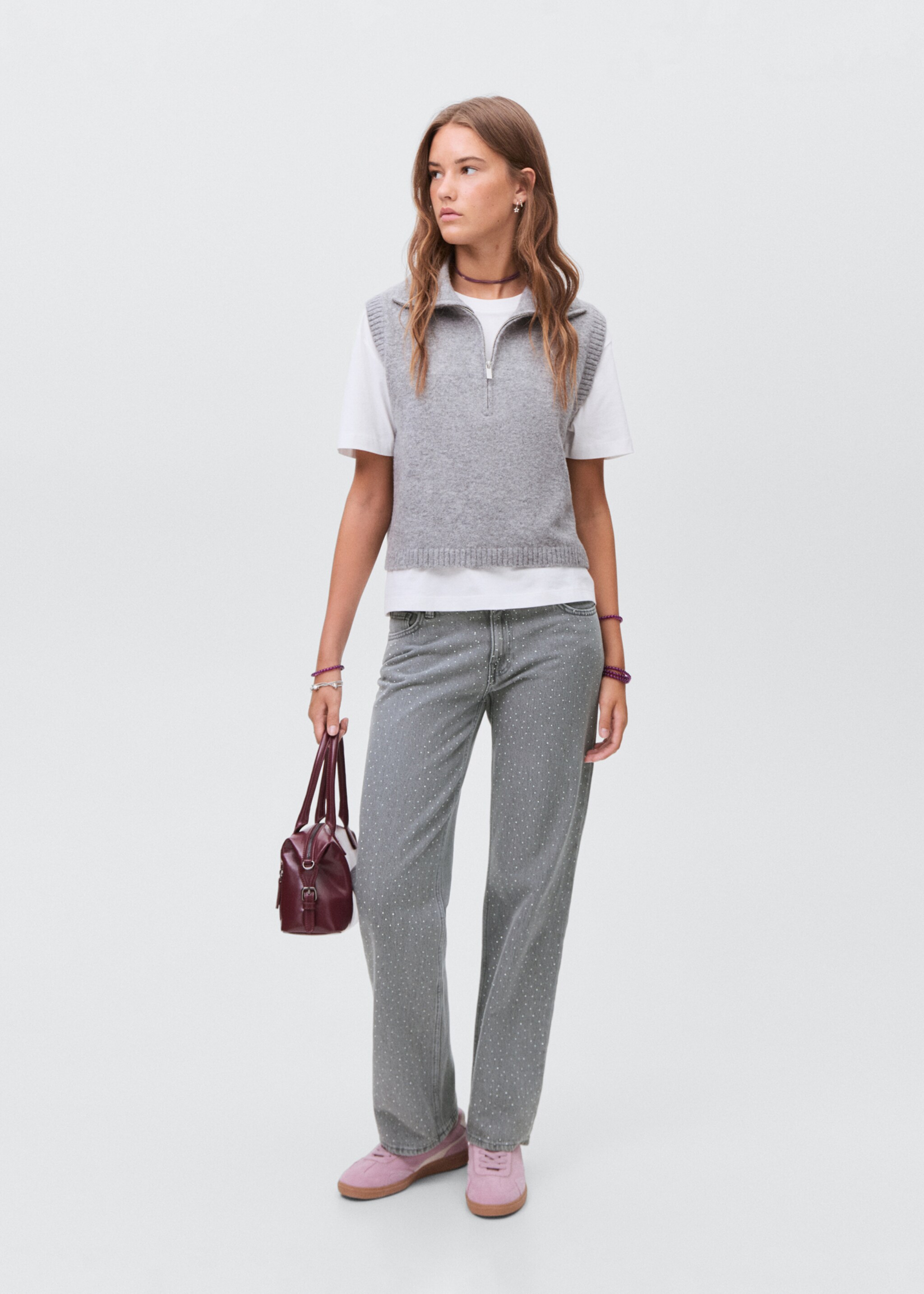 Jeans straight strass - Plano general, Gris. Ref: 17015814-00.