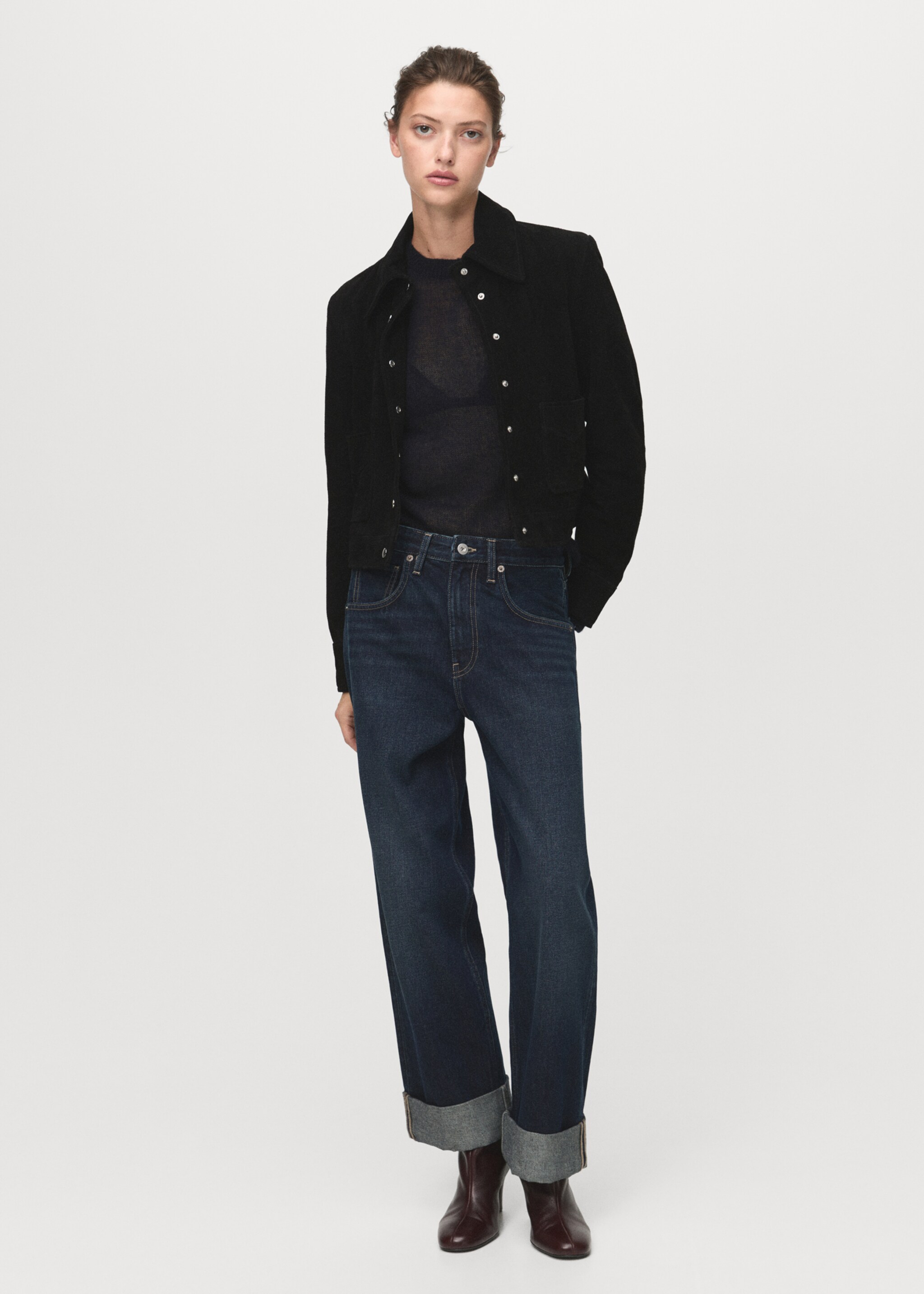 Wide-leg jeans with turn-up hem - General plane, Open Blue. Ref: 17015818-00.