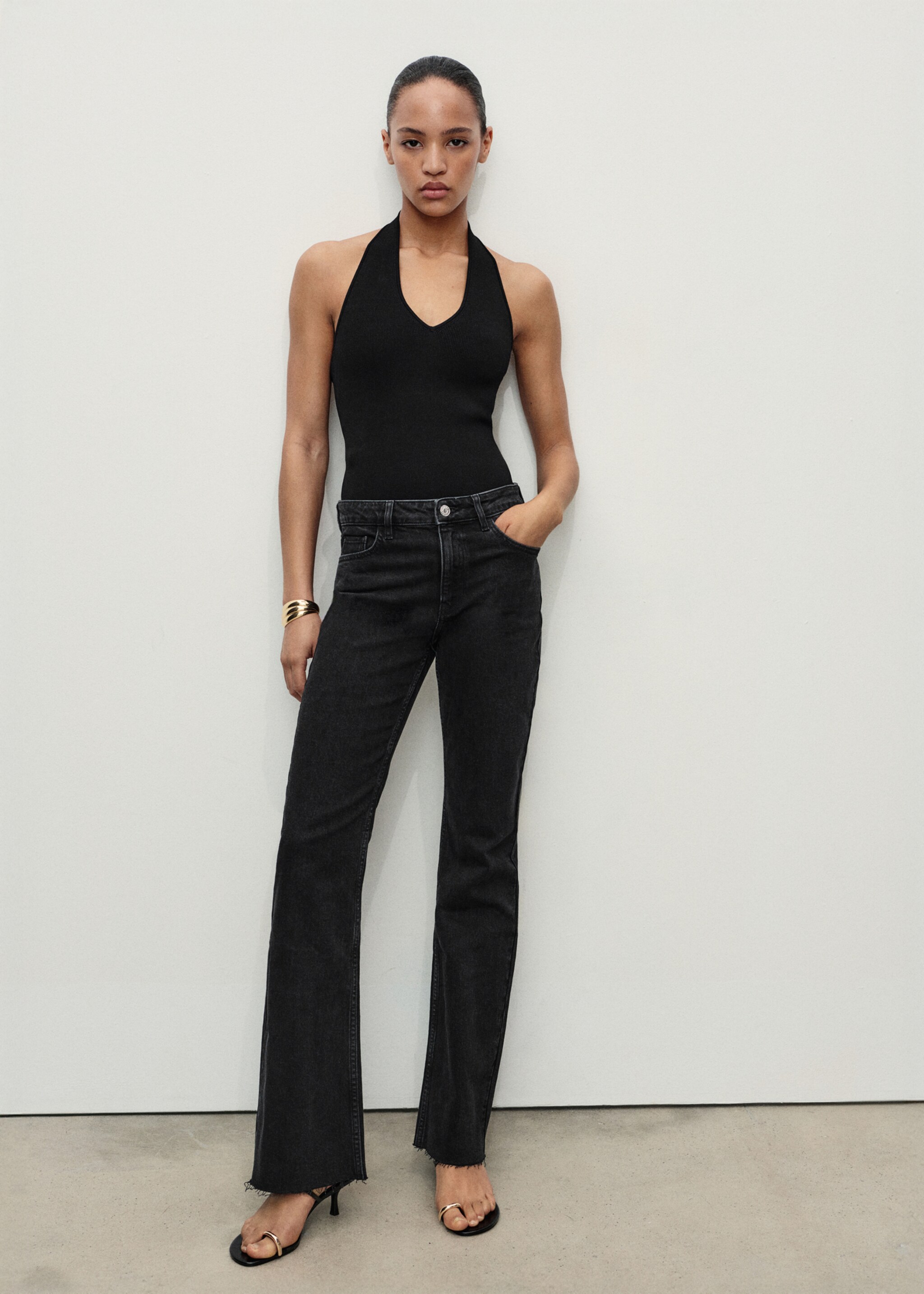 Jean Fiona flare taille normale - Plan général, Black denim. Ref: 17015822-00.
