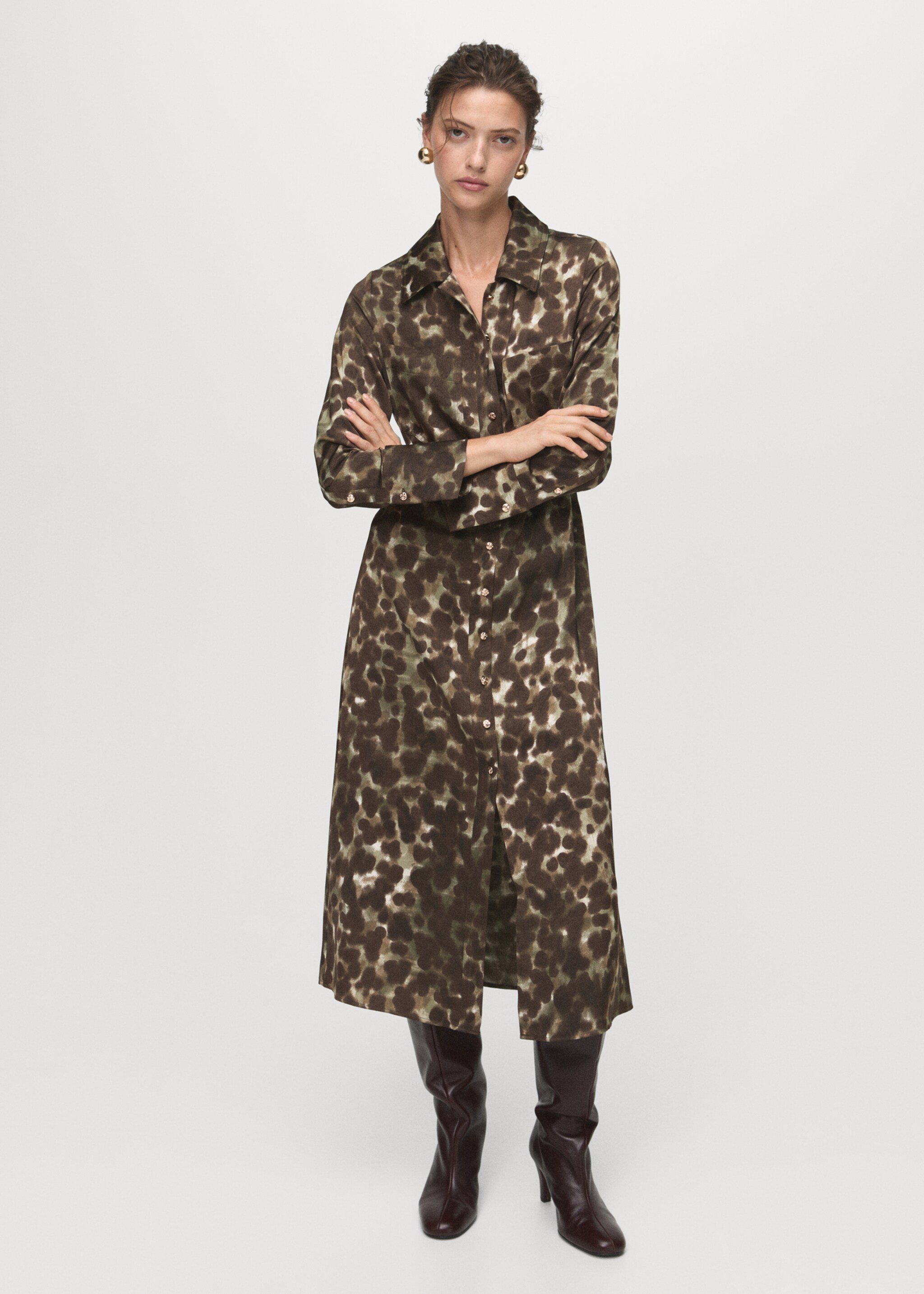 Printed shirt dress with belt - General plane, Khaki. Ref: 17015824-00.