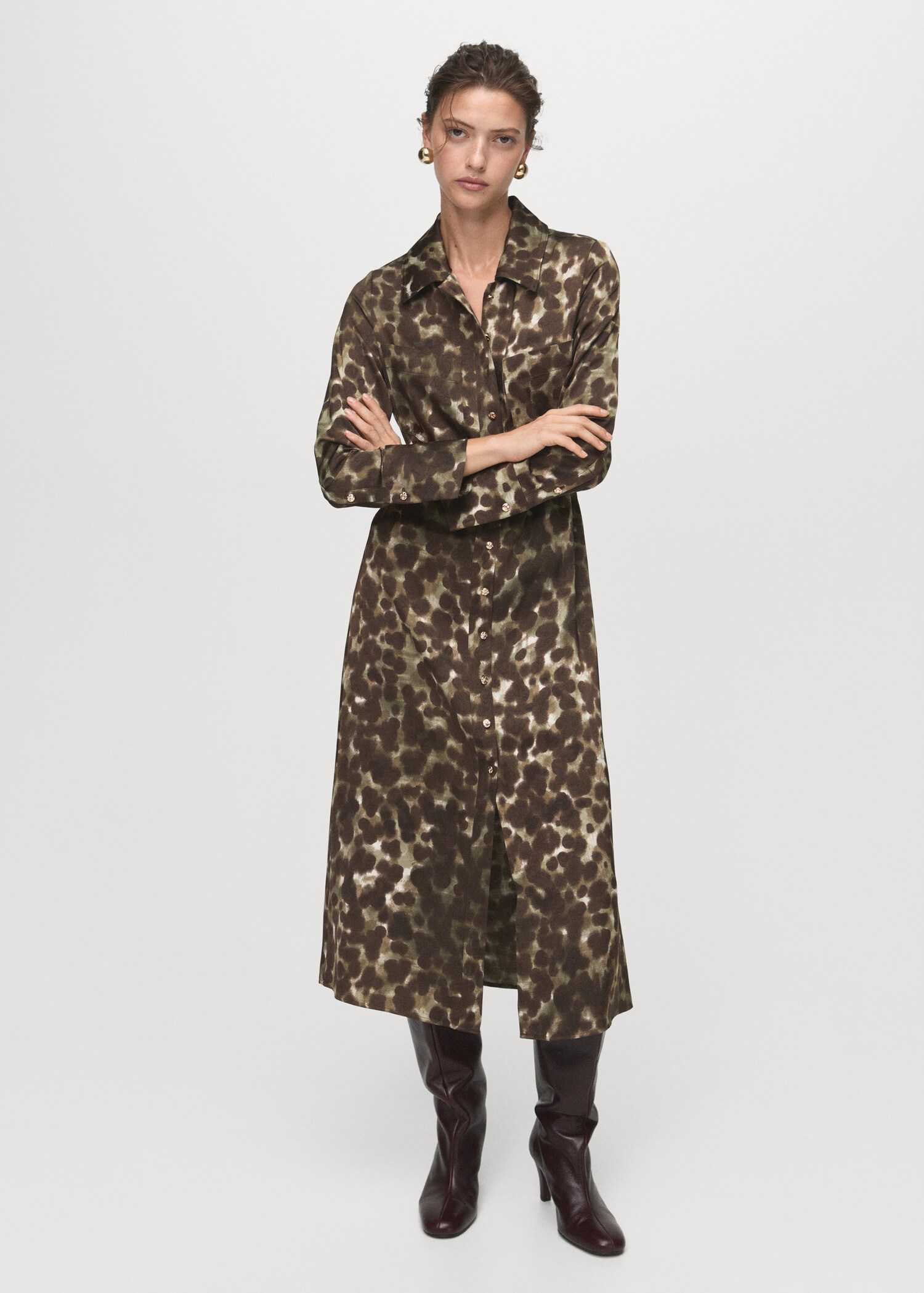 Printed shirt dress with belt - General plane