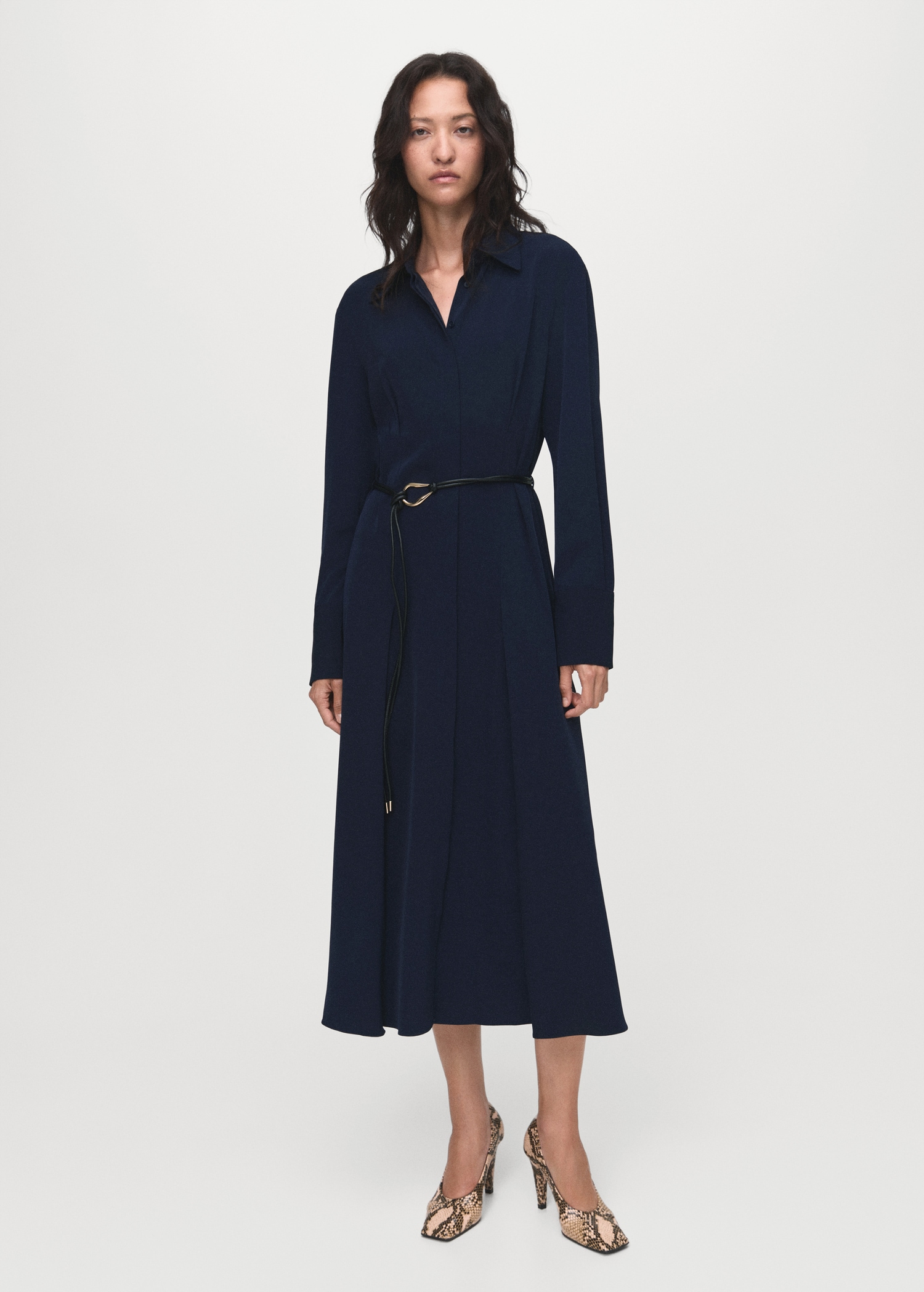 mango blue shirt dress Belt shirt dress