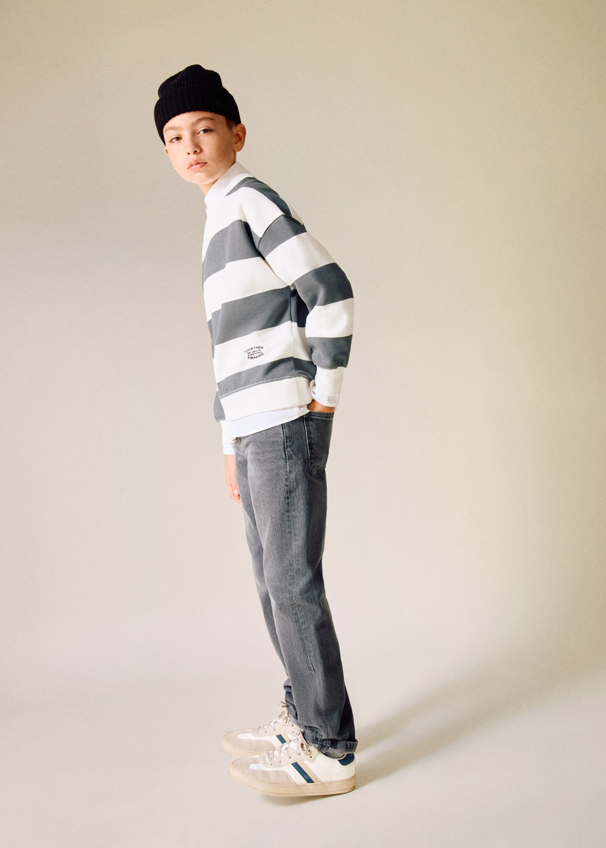 Striped cotton-blend sweatshirt - General plane, Charcoal. Ref: 17016348-00.