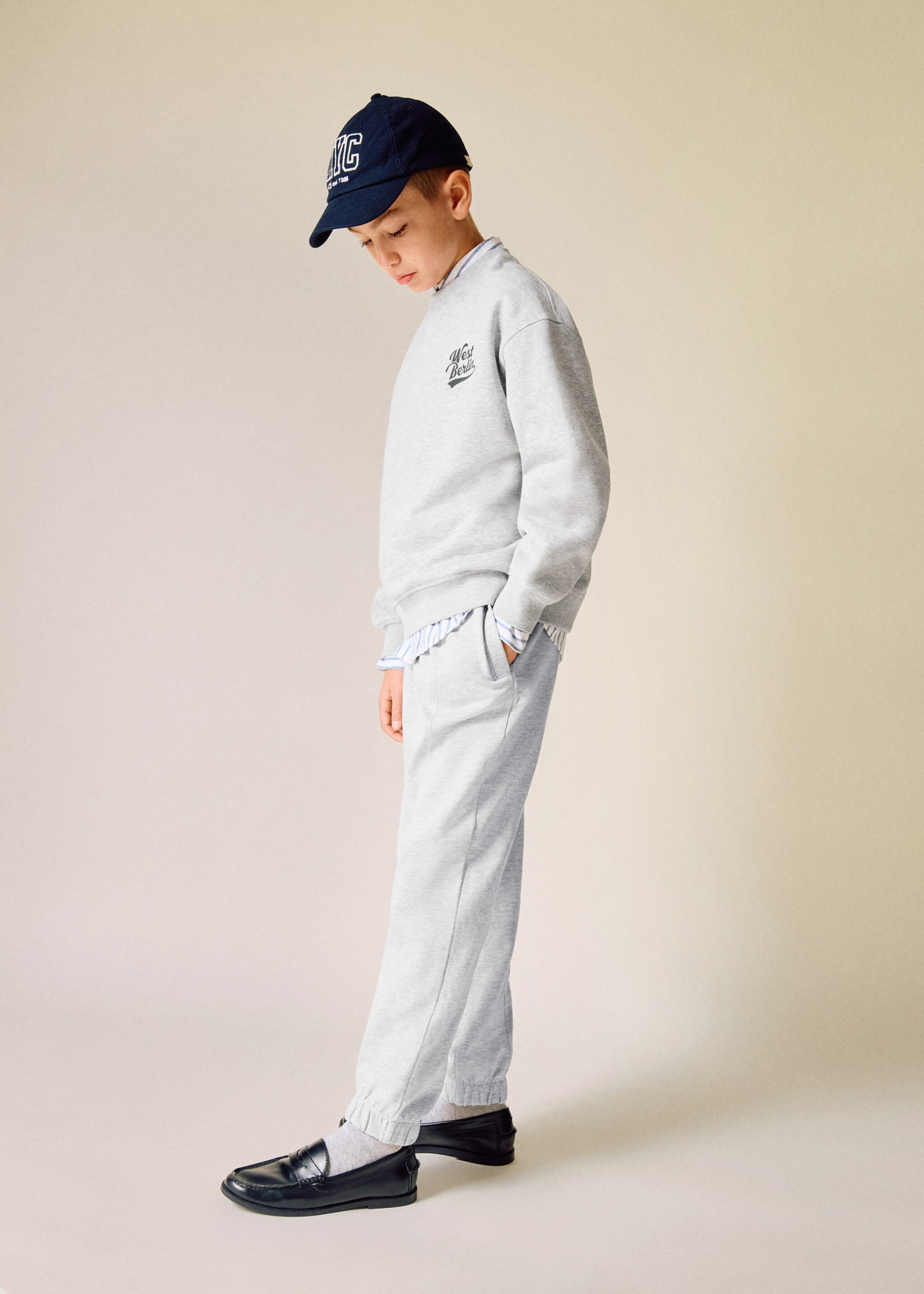 Sweat-shirt coton imprimé - Plan général, Gris chiné moyen. Ref: 17016349-00.