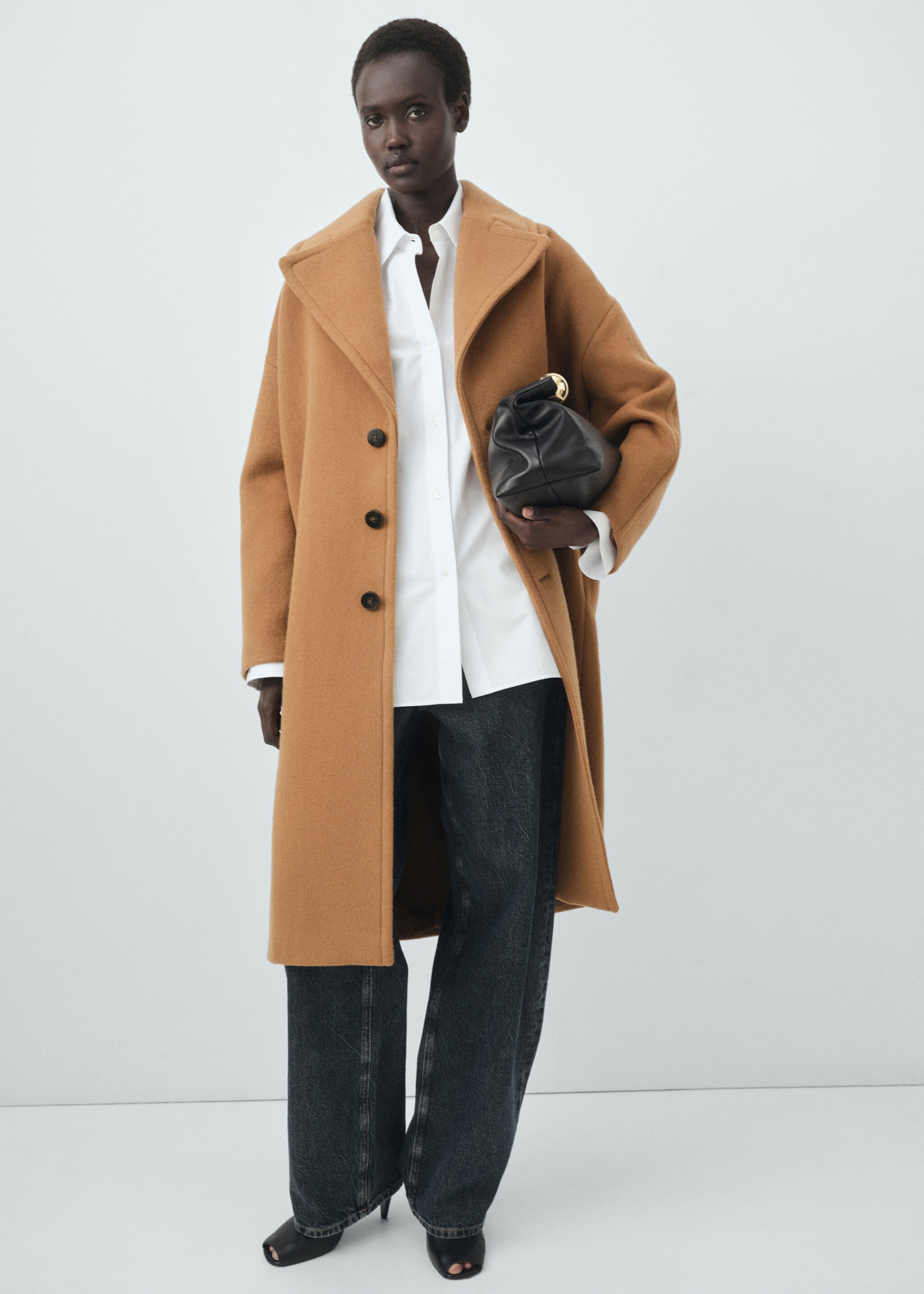 Virgin wool coat with lapels - General plane, Medium Brown. Ref: 17016360-00.