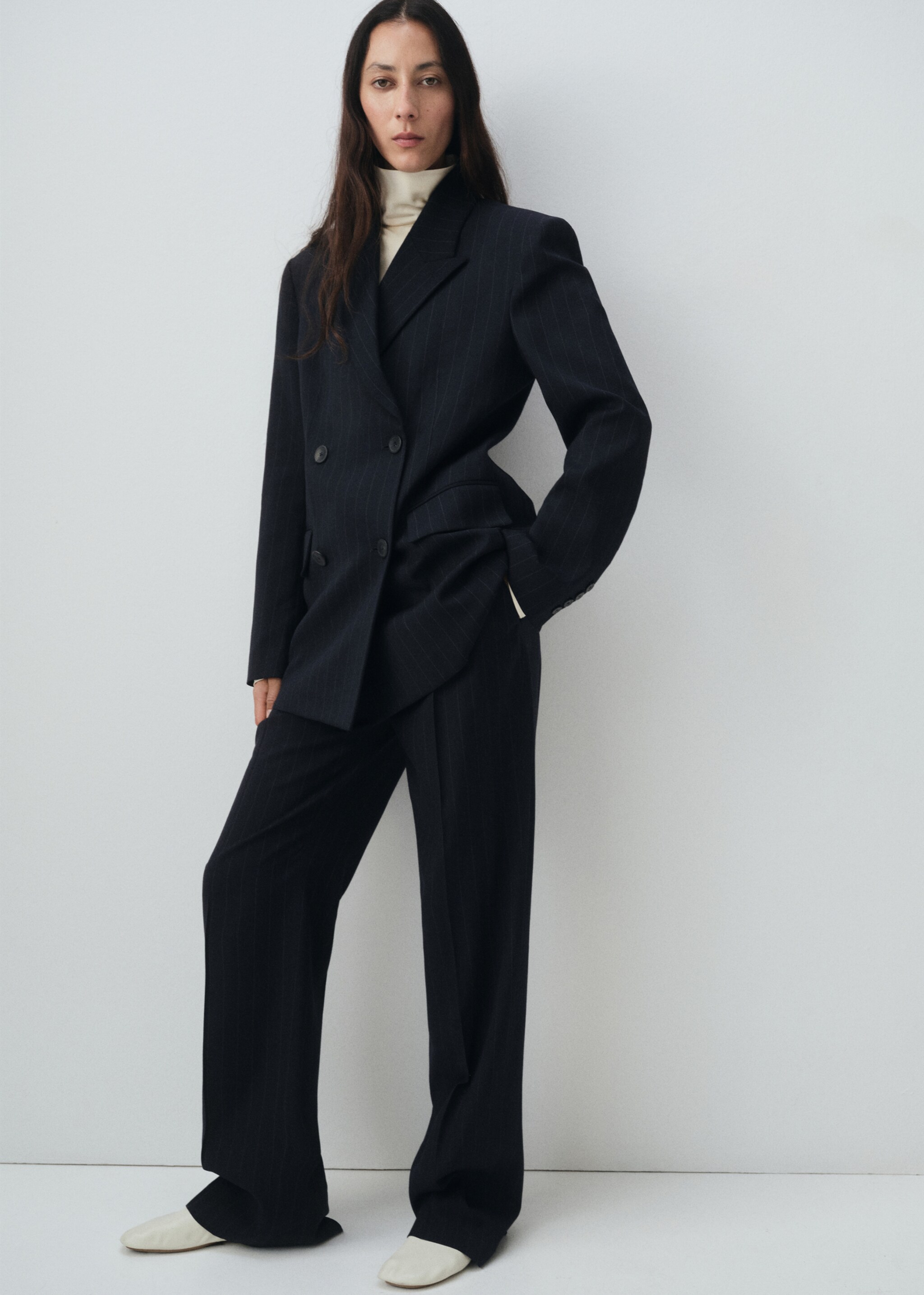 Double-breasted pinstripe jacket - General plane, Navy. Ref: 17016366-00.