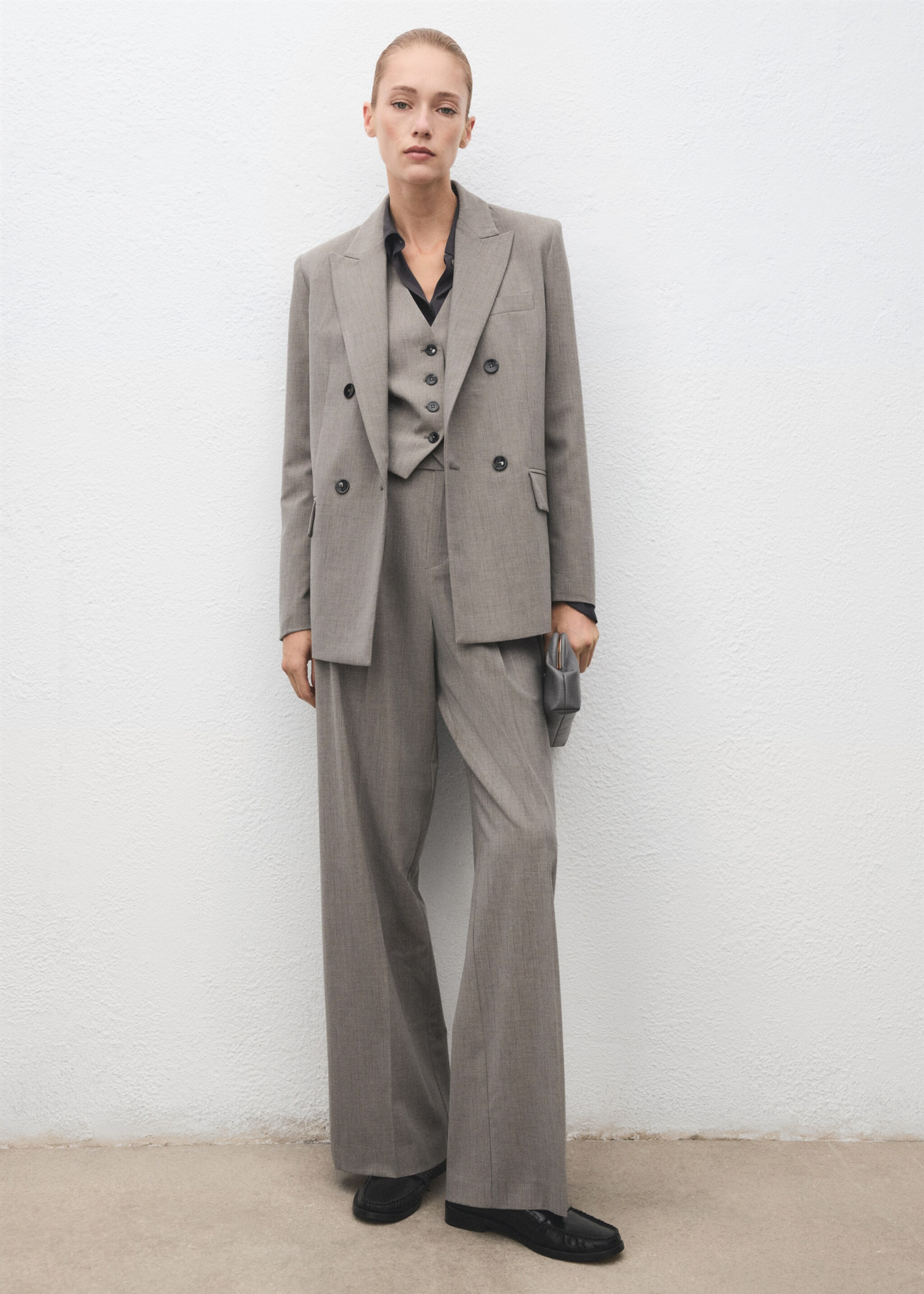 Straight wool-blend suit trousers - General plane, Grey. Ref: 17017142-00.