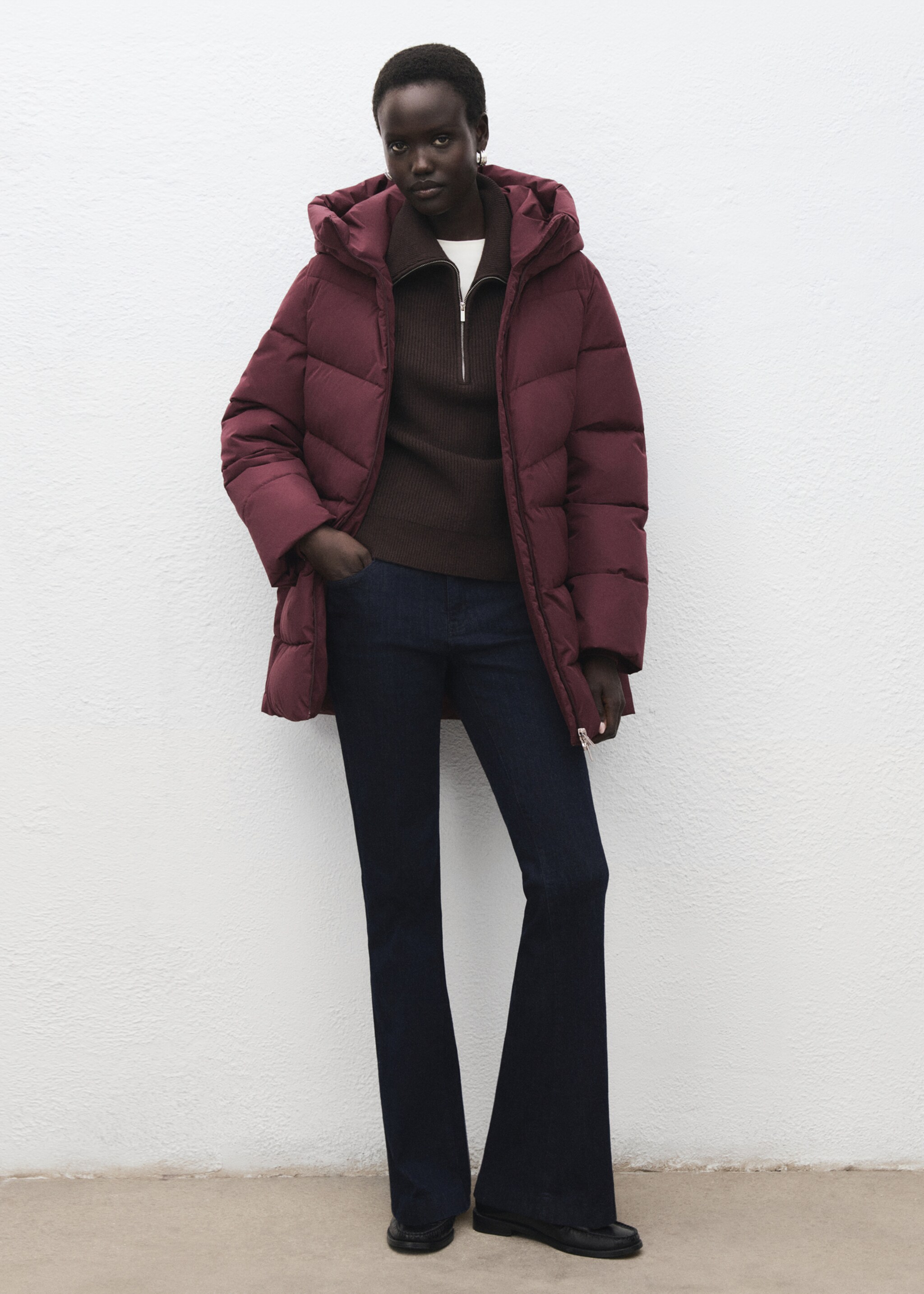 Hood quilted coat - General plane, Maroon. Ref: 17017763-00.