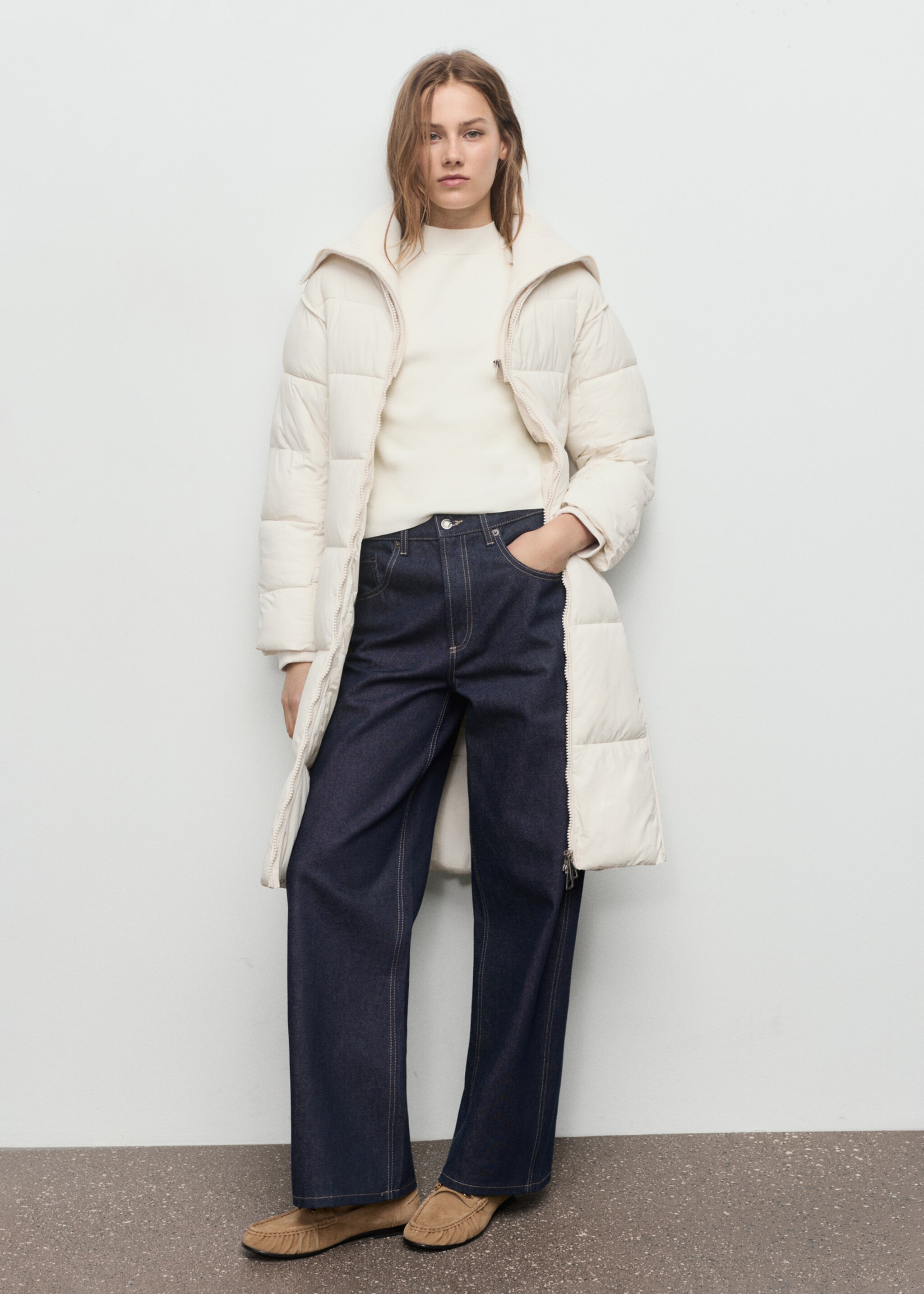Quilted anorak with combined fabrics - General plane, Ecru. Ref: 17017765-00.