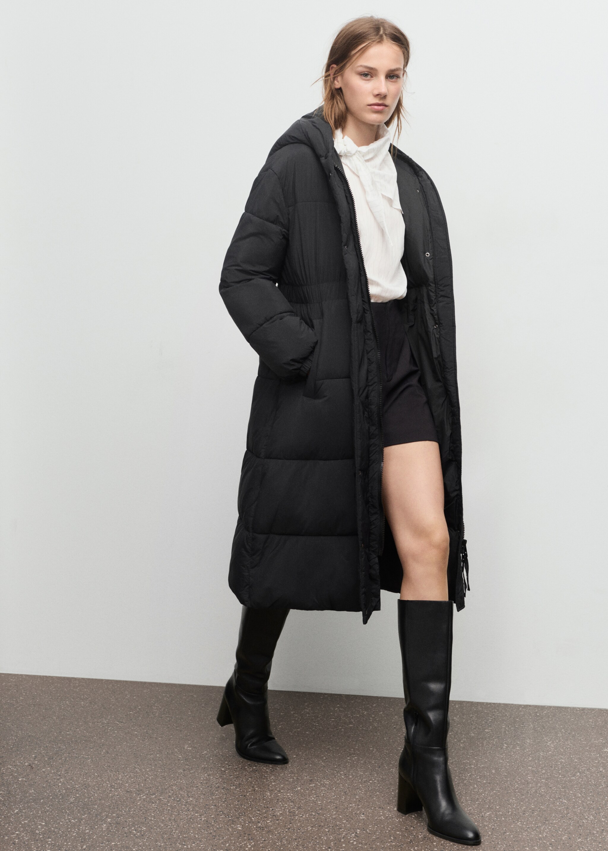 Fitted quilted anorak with hood - General plane, Black. Ref: 17017766-00.