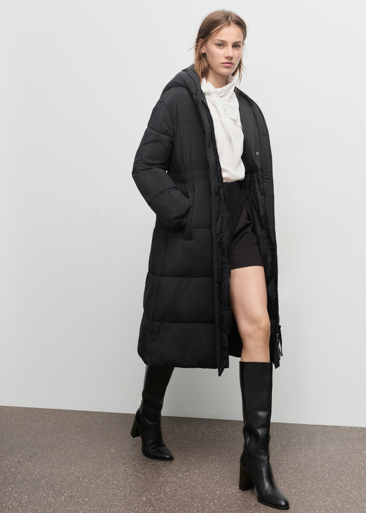 Fitted quilted anorak with hood - General plane