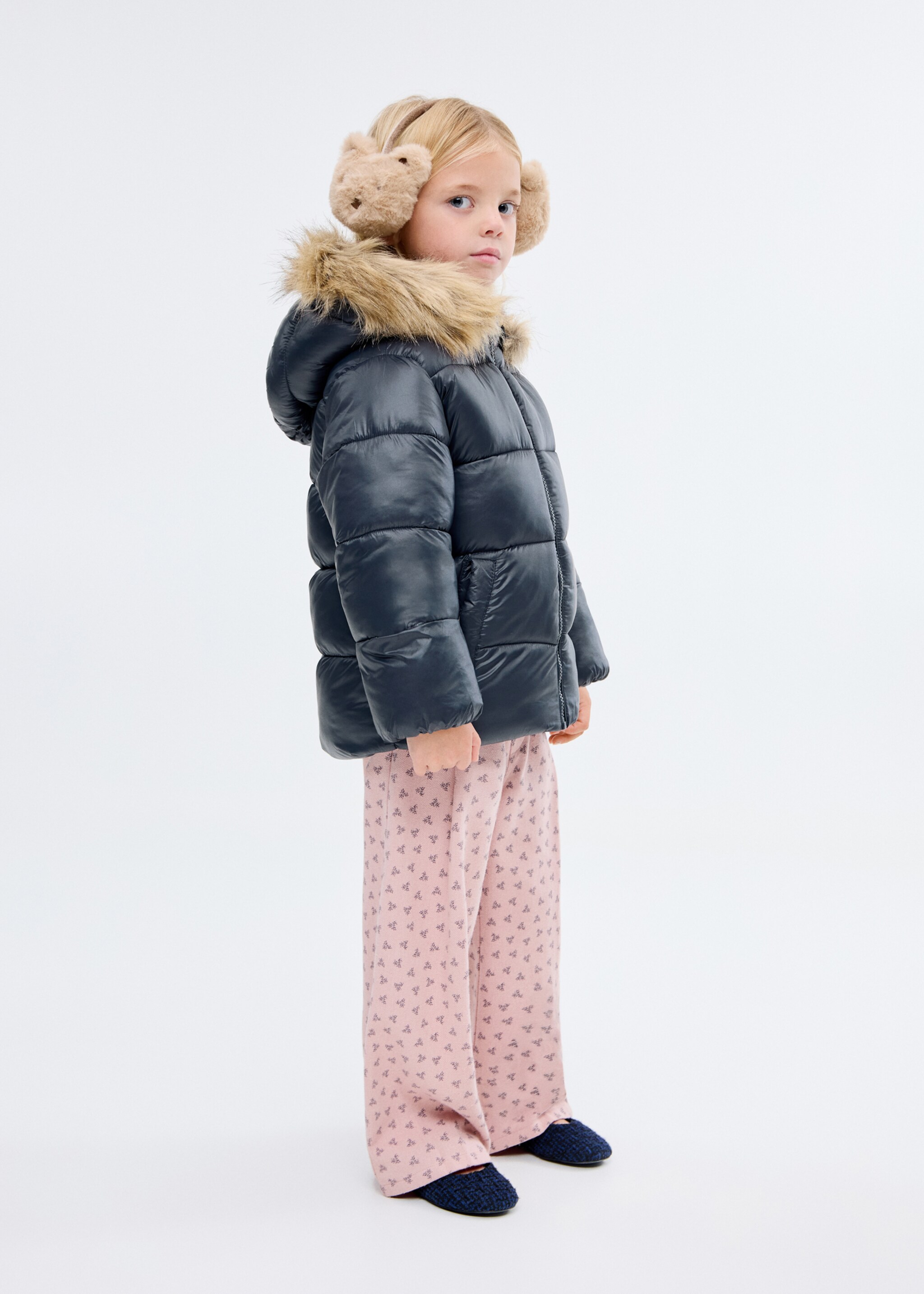 Anorak with shearling-effect hood - General plane, Dark Navy. Ref: 17017769-00.