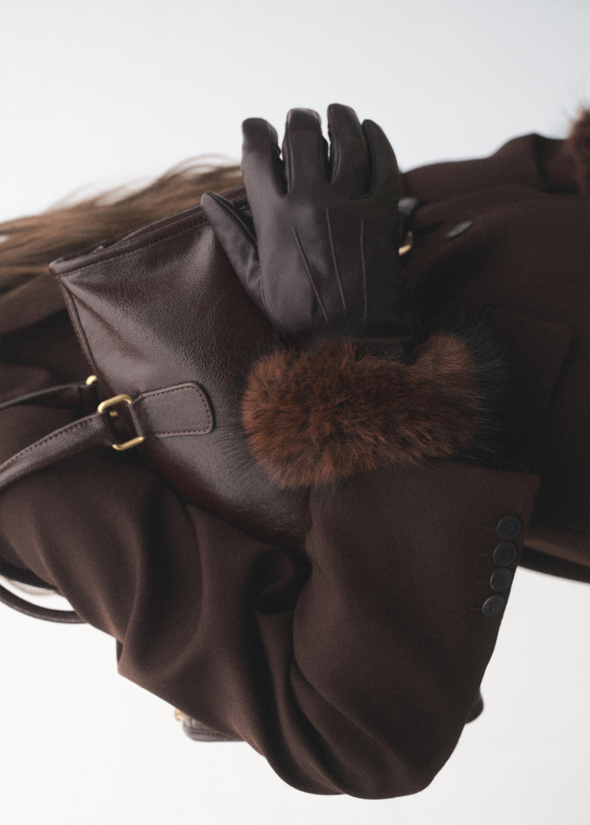 Gants cuir combinés - Plan général, Chocolat. Ref: 17017774-00.