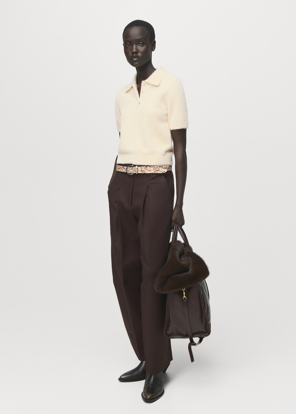 Mango Faux-fur polo-neck sweater