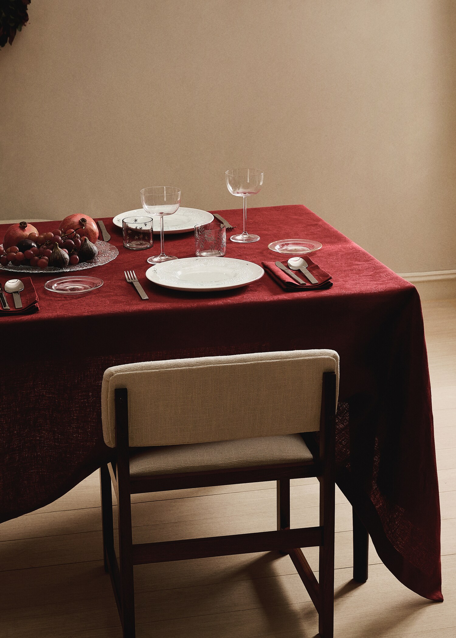 Jacquard-Leinentischdecke mit floralem Muster für 8 bis 10 Personen - Allgemeine Ansicht
