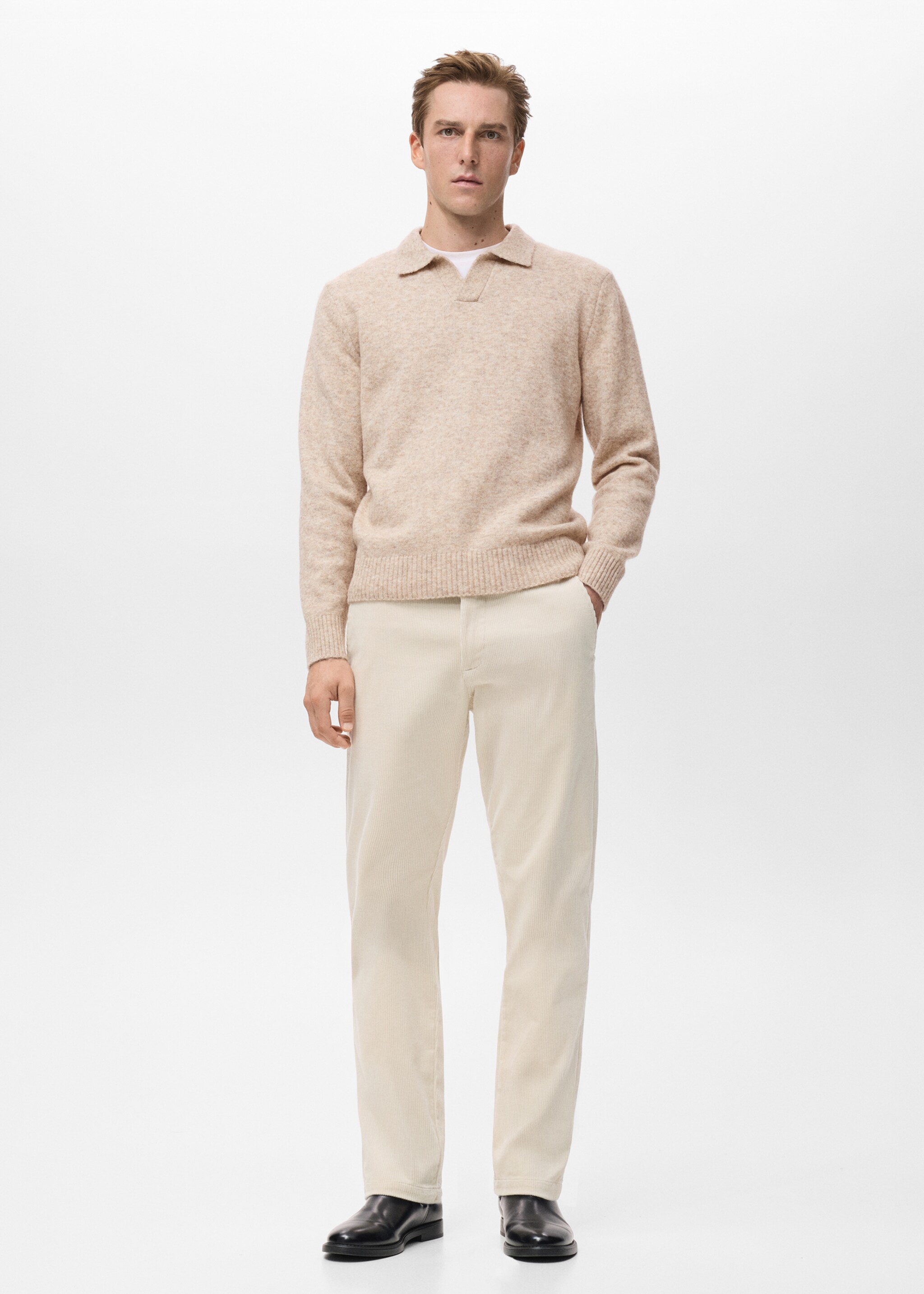 Corduroy slim-fit trousers - General plane, Ecru. Ref: 17017887-00.