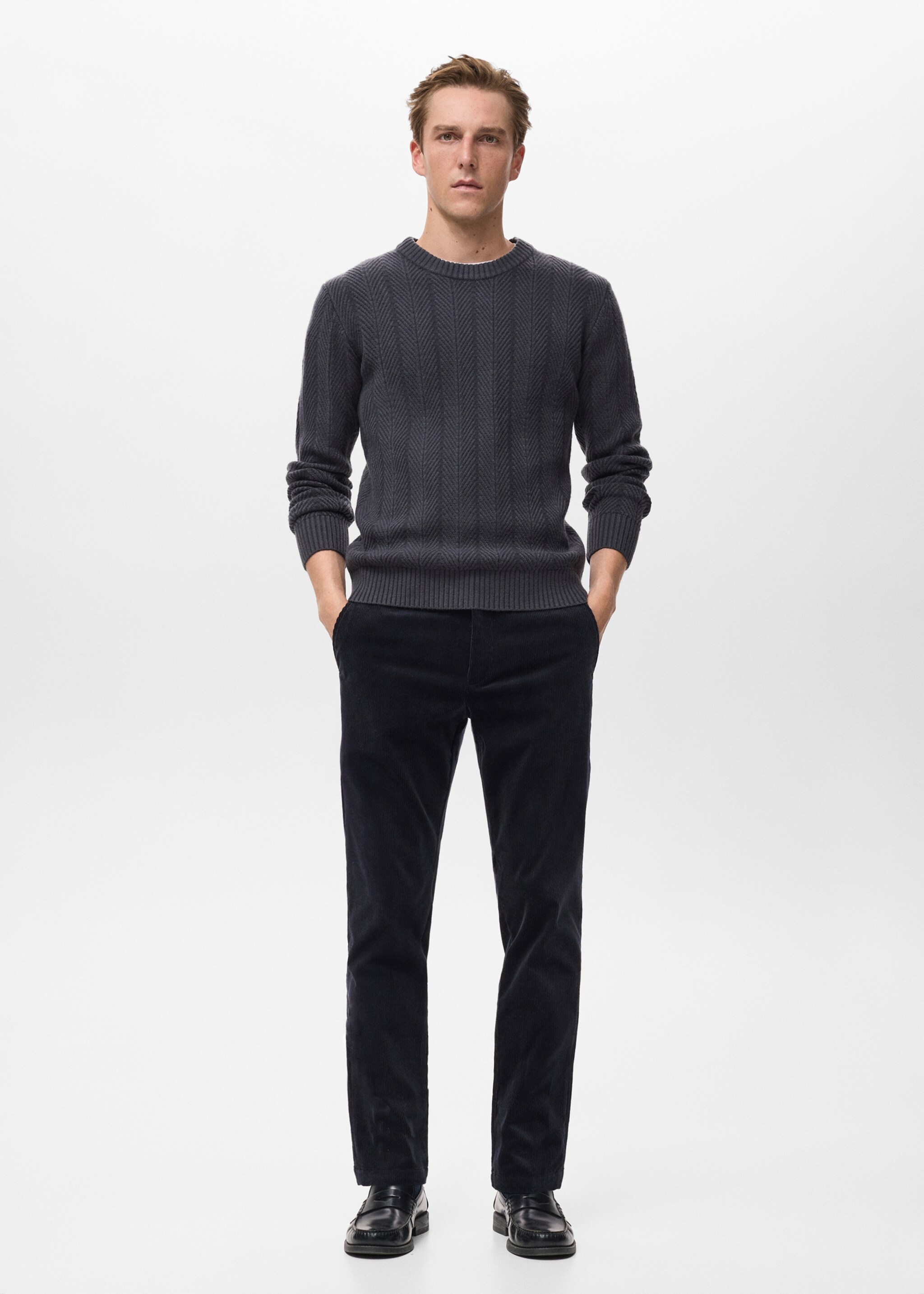 Corduroy slim-fit trousers - General plane, Navy. Ref: 17017887-00.